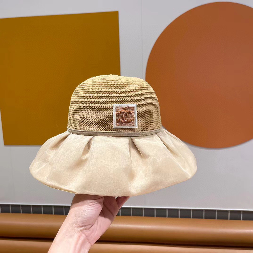  Chanel香奈儿夏季大檐新款蝴蝶结渔夫帽女百搭出游太阳帽防紫外线彩胶遮阳帽子