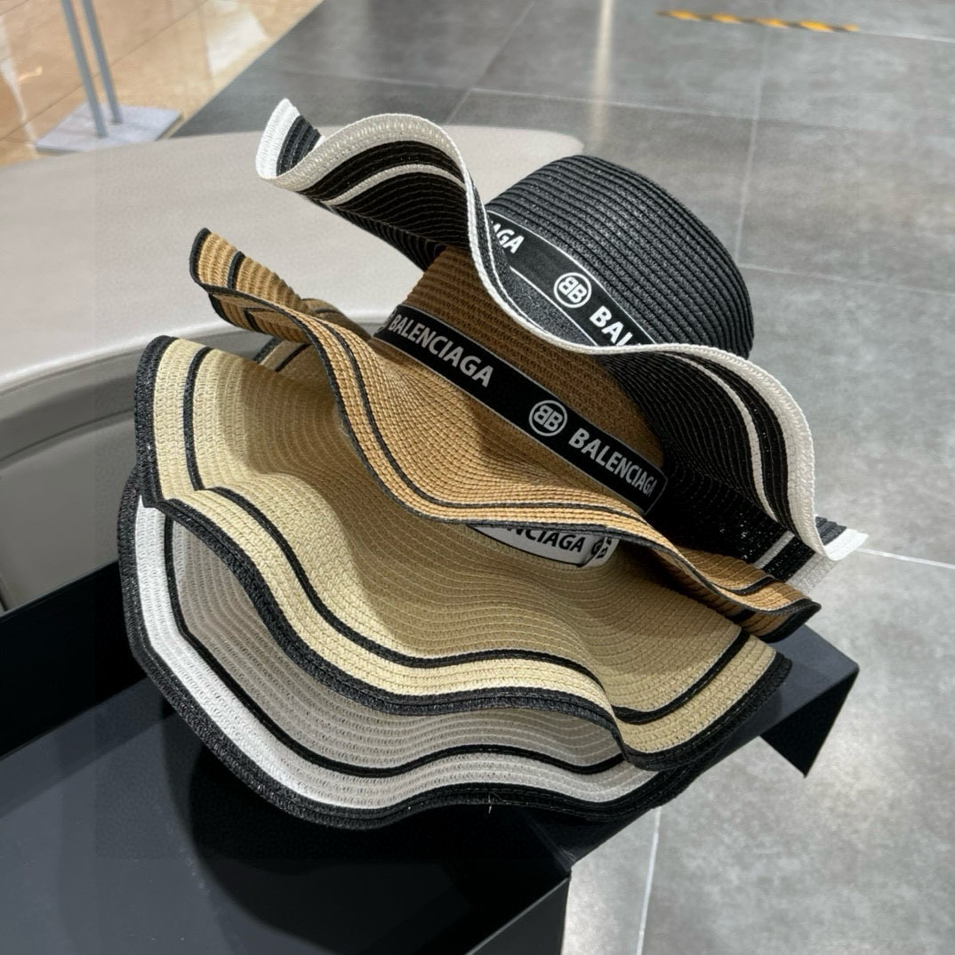  巴黎世家BALENCIAGA 早春新款韩版波浪珍珠休闲草帽 时尚百搭色，网红爆款 出门必备