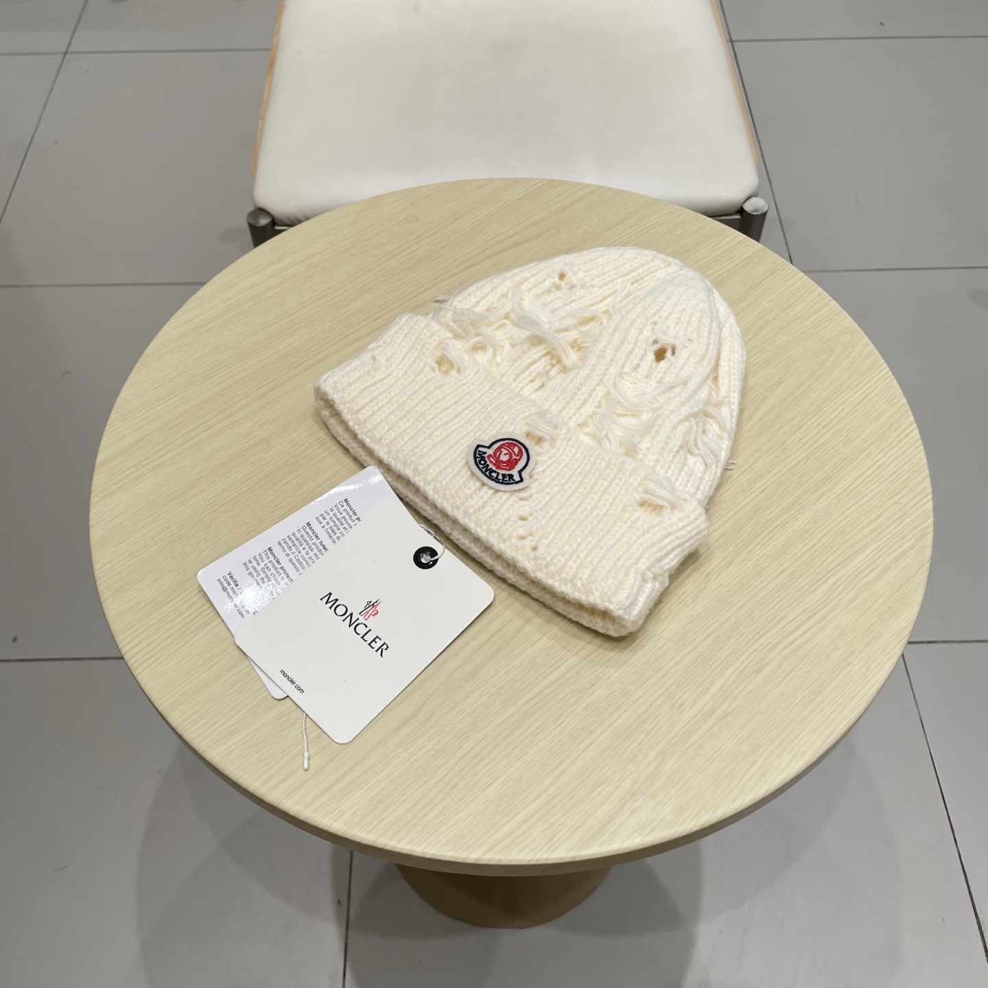 蒙口MONCLER大版破洞针织帽女秋冬韩版圆脸显脸小冷帽高品质网红卷边休闲百搭