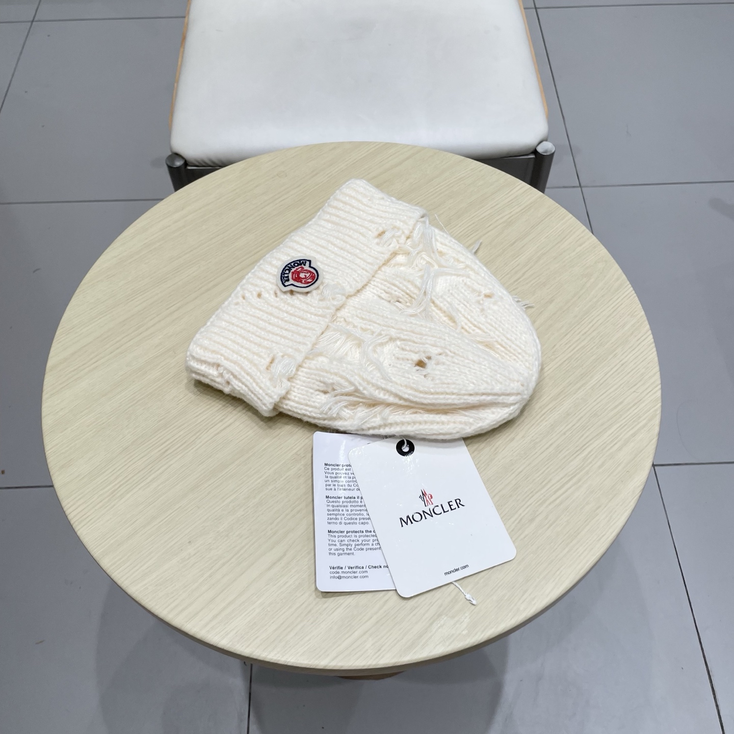 蒙口MONCLER大版破洞针织帽女秋冬韩版圆脸显脸小冷帽高品质网红卷边休闲百搭