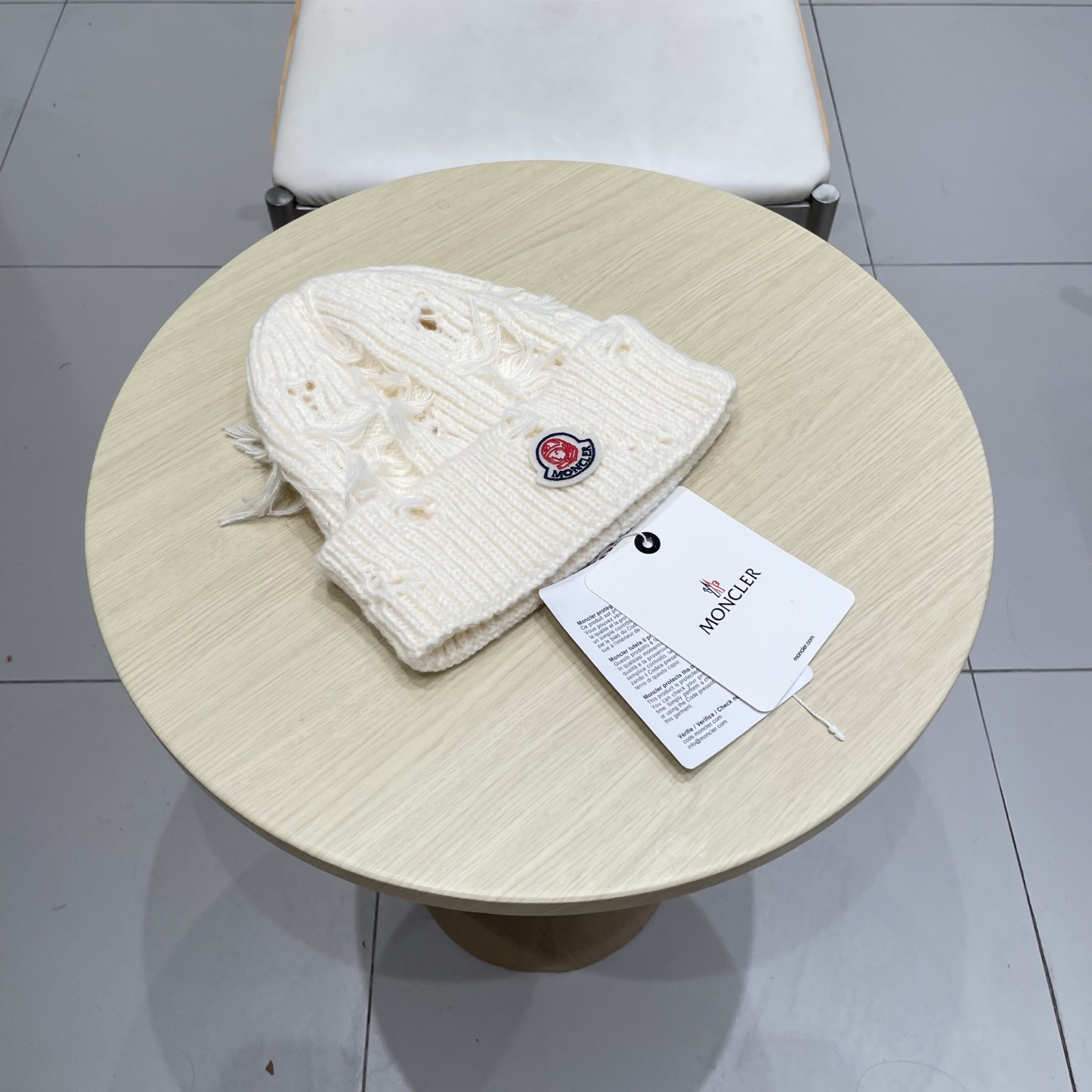 蒙口MONCLER大版破洞针织帽女秋冬韩版圆脸显脸小冷帽高品质网红卷边休闲百搭