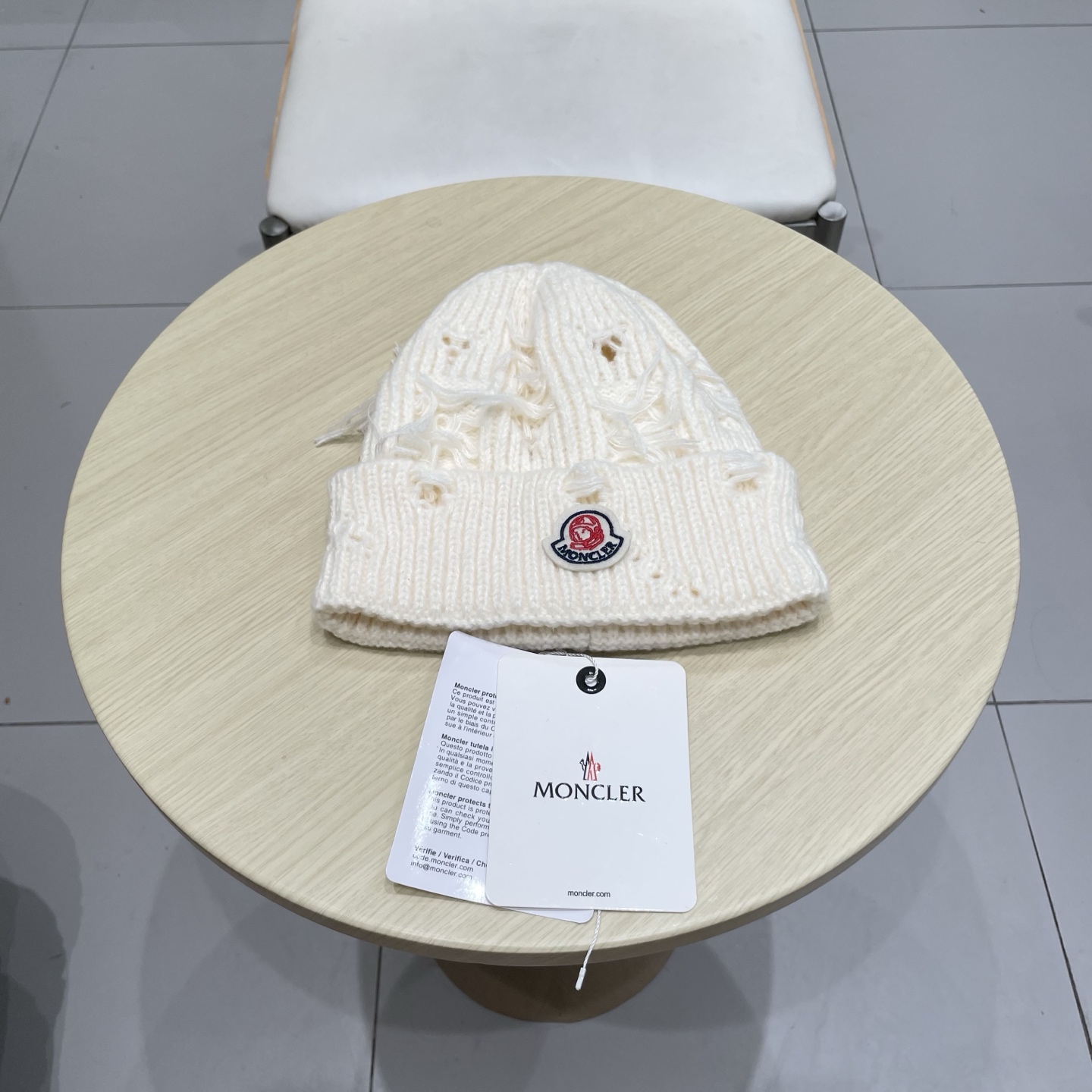 蒙口MONCLER大版破洞针织帽女秋冬韩版圆脸显脸小冷帽高品质网红卷边休闲百搭