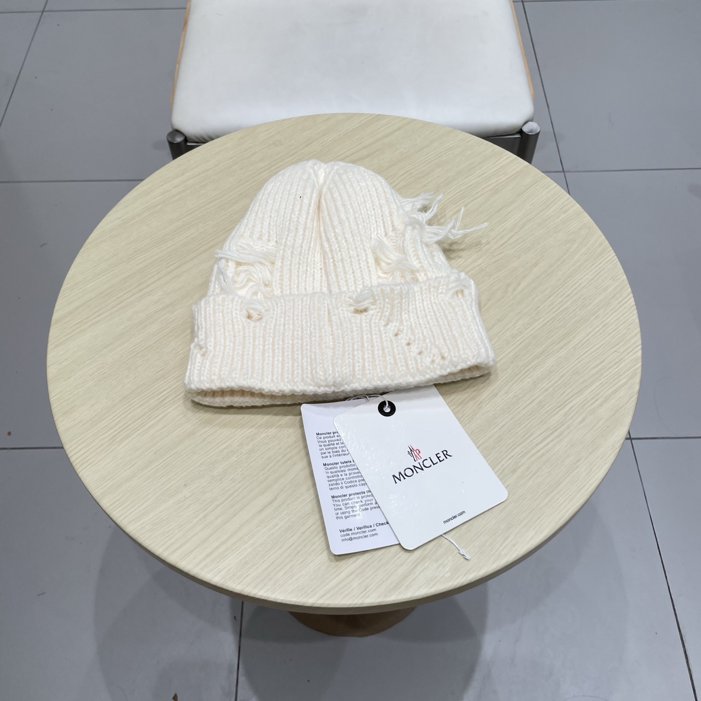 蒙口MONCLER大版破洞针织帽女秋冬韩版圆脸显脸小冷帽高品质网红卷边休闲百搭