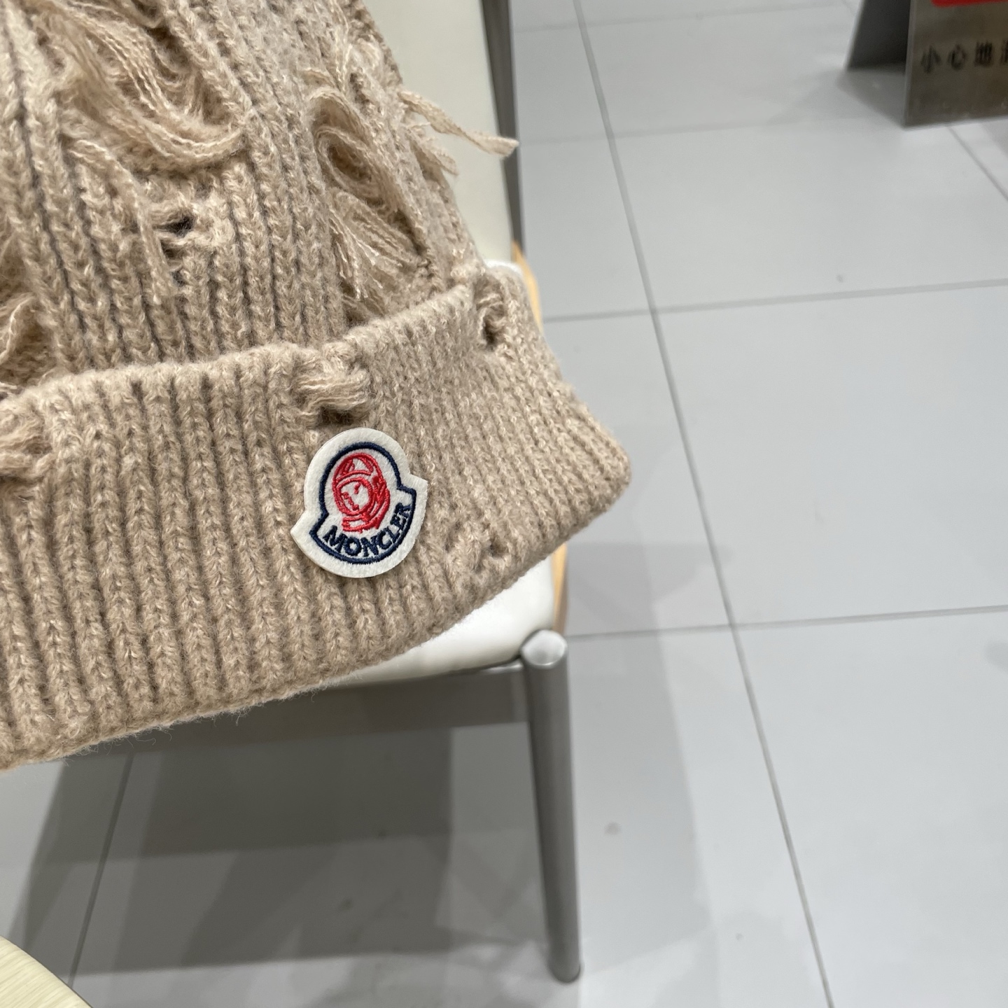 蒙口MONCLER大版破洞针织帽女秋冬韩版圆脸显脸小冷帽高品质网红卷边休闲百搭