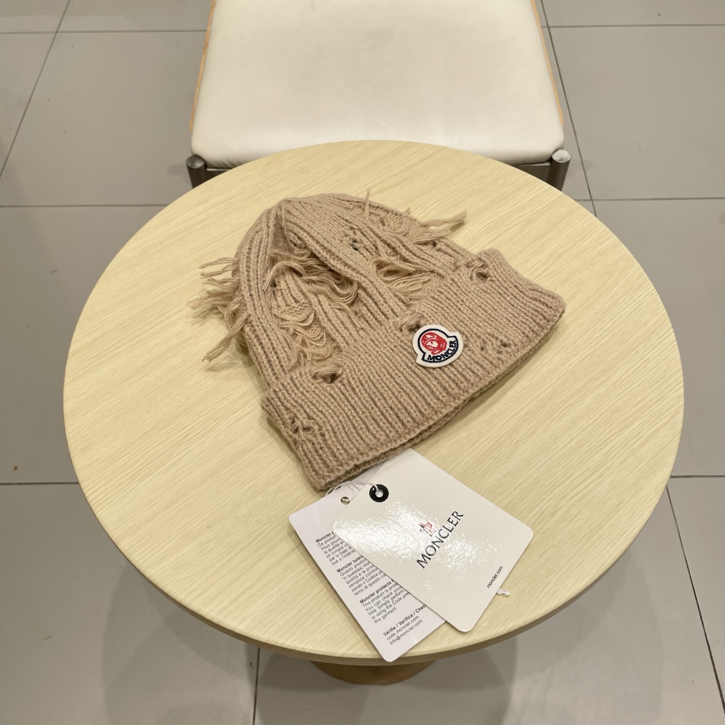 蒙口MONCLER大版破洞针织帽女秋冬韩版圆脸显脸小冷帽高品质网红卷边休闲百搭