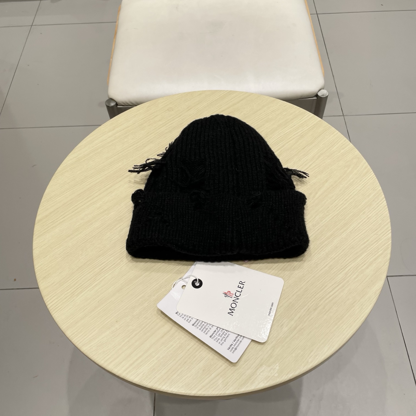 蒙口MONCLER大版破洞针织帽女秋冬韩版圆脸显脸小冷帽高品质网红卷边休闲百搭