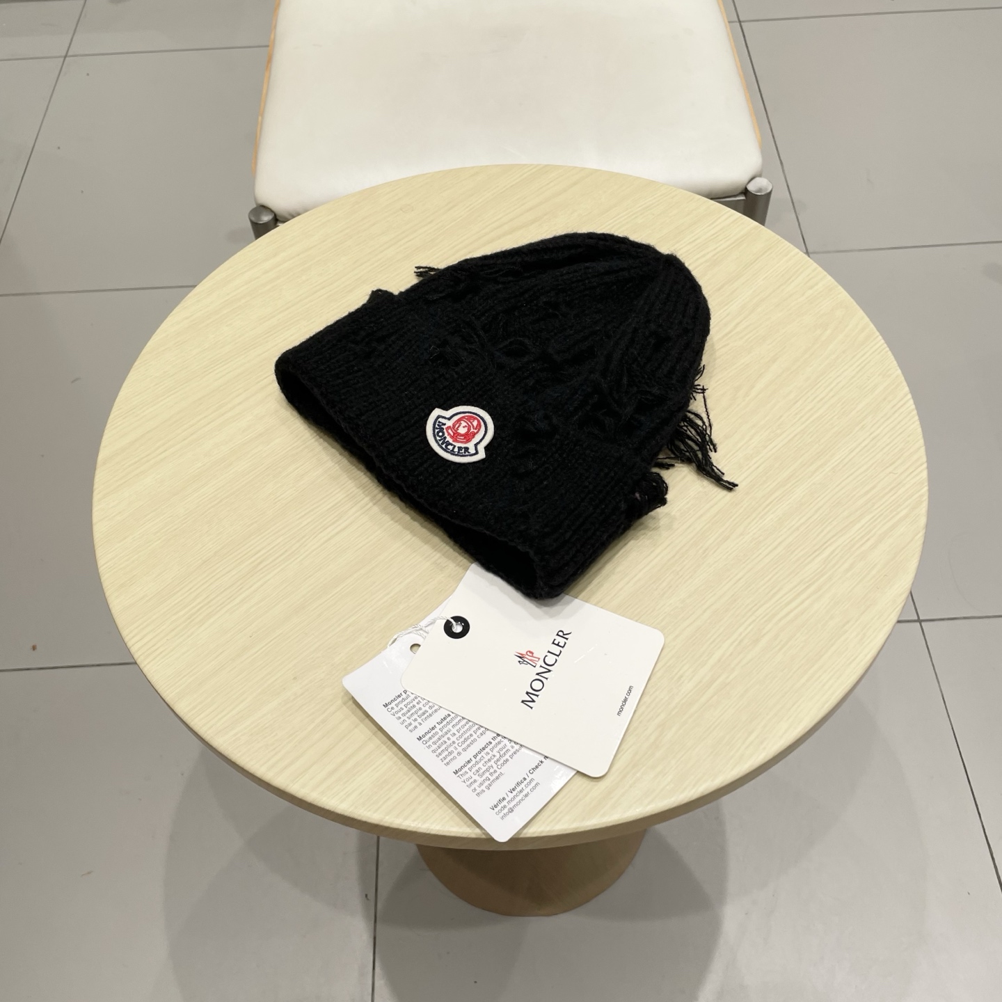 蒙口MONCLER大版破洞针织帽女秋冬韩版圆脸显脸小冷帽高品质网红卷边休闲百搭