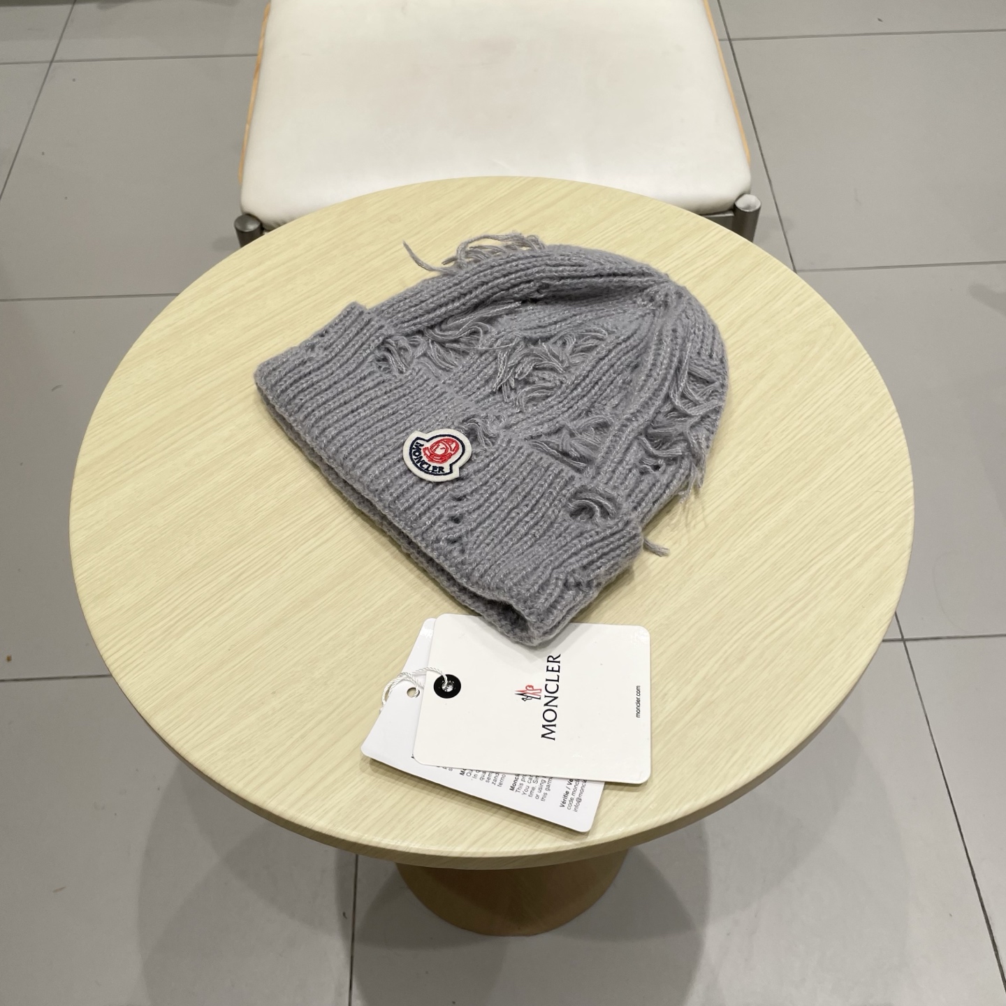 蒙口MONCLER大版破洞针织帽女秋冬韩版圆脸显脸小冷帽高品质网红卷边休闲百搭