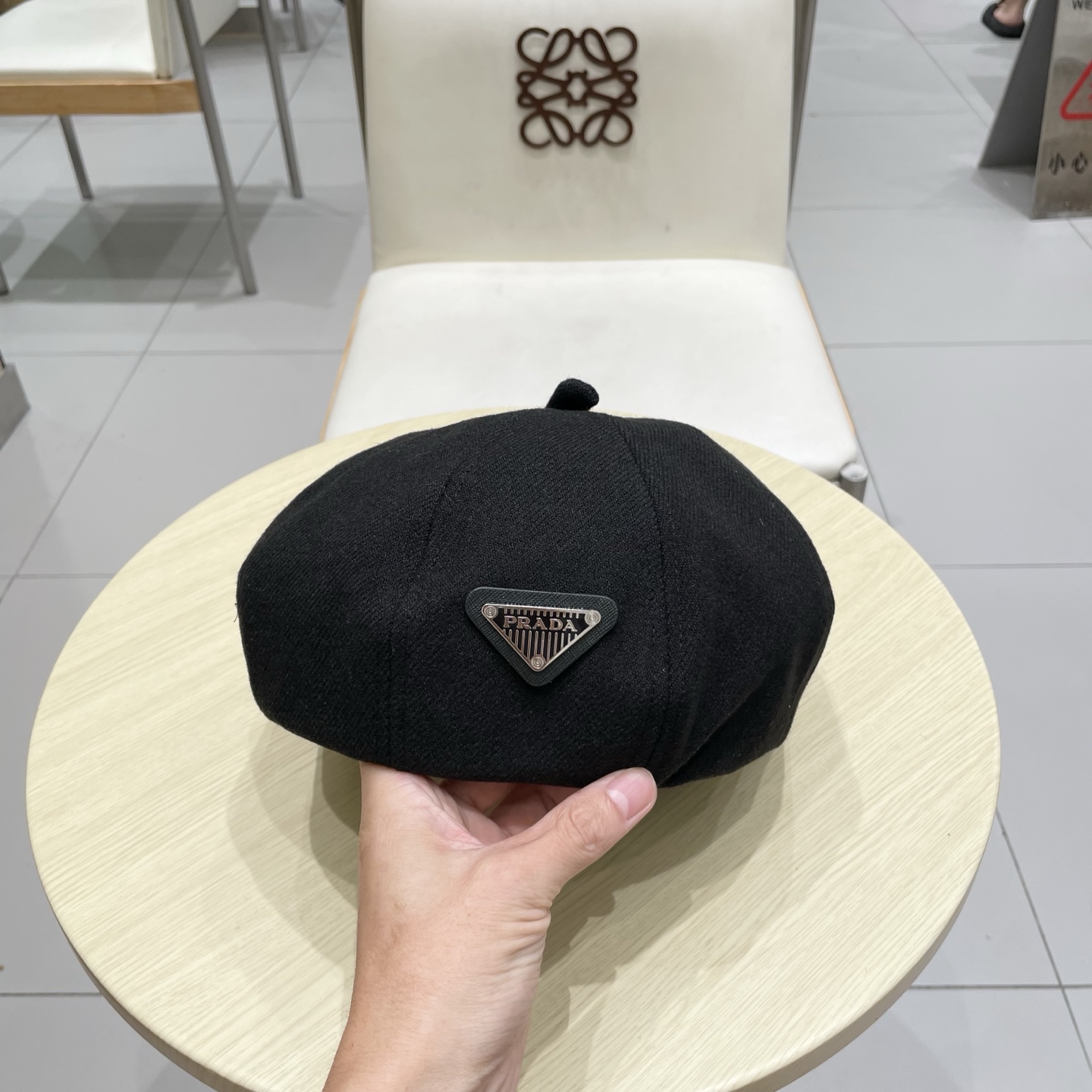 普拉达Prada新中式秋冬贝雷帽女高品质轻薄立体时尚百搭单品潮