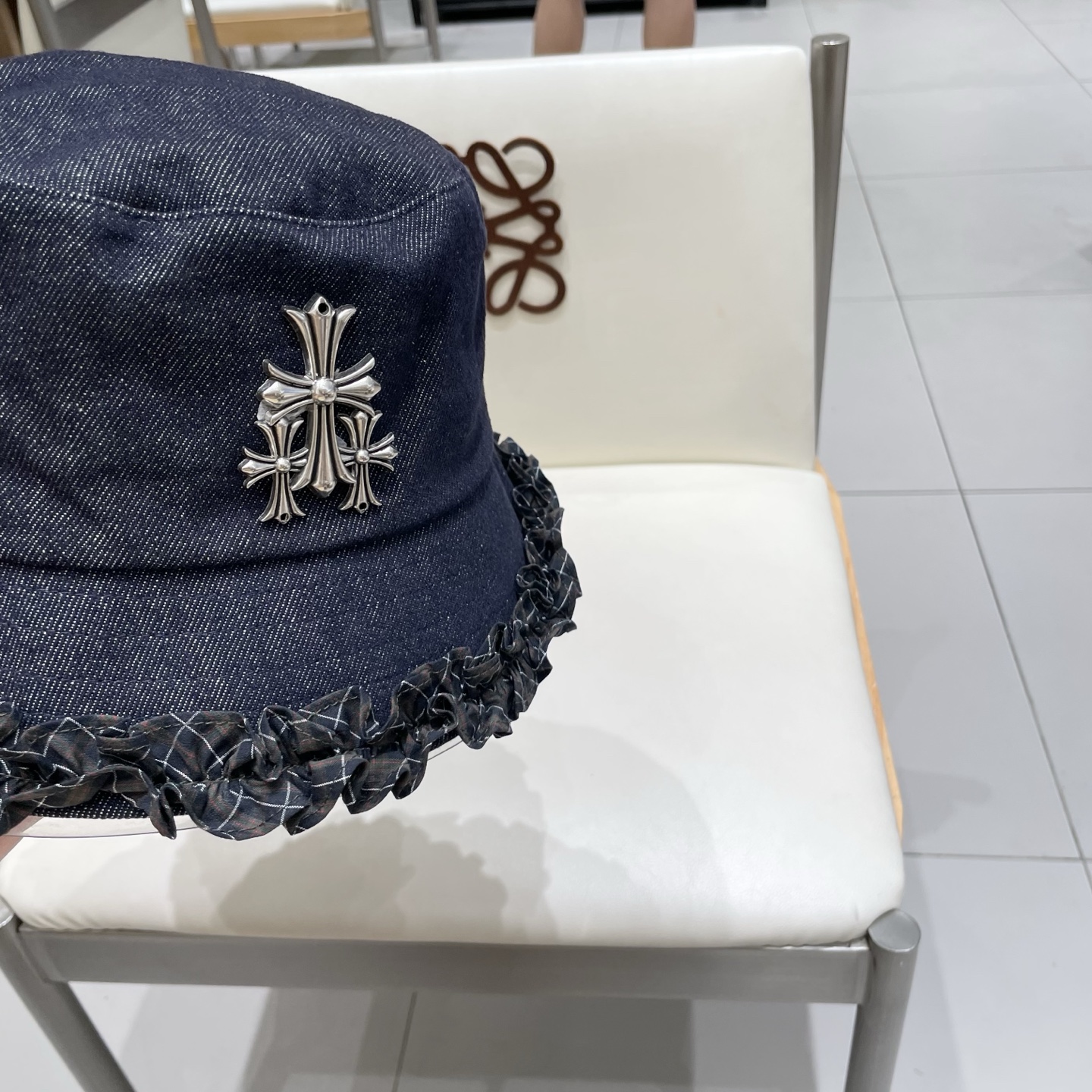 Chrome Hearts经典格纹木耳边牛仔渔夫帽女秋冬防晒太阳帽甜美百搭遮阳盆帽