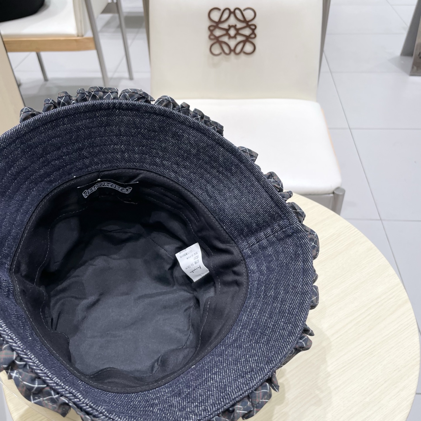 Chrome Hearts经典格纹木耳边牛仔渔夫帽女秋冬防晒太阳帽甜美百搭遮阳盆帽