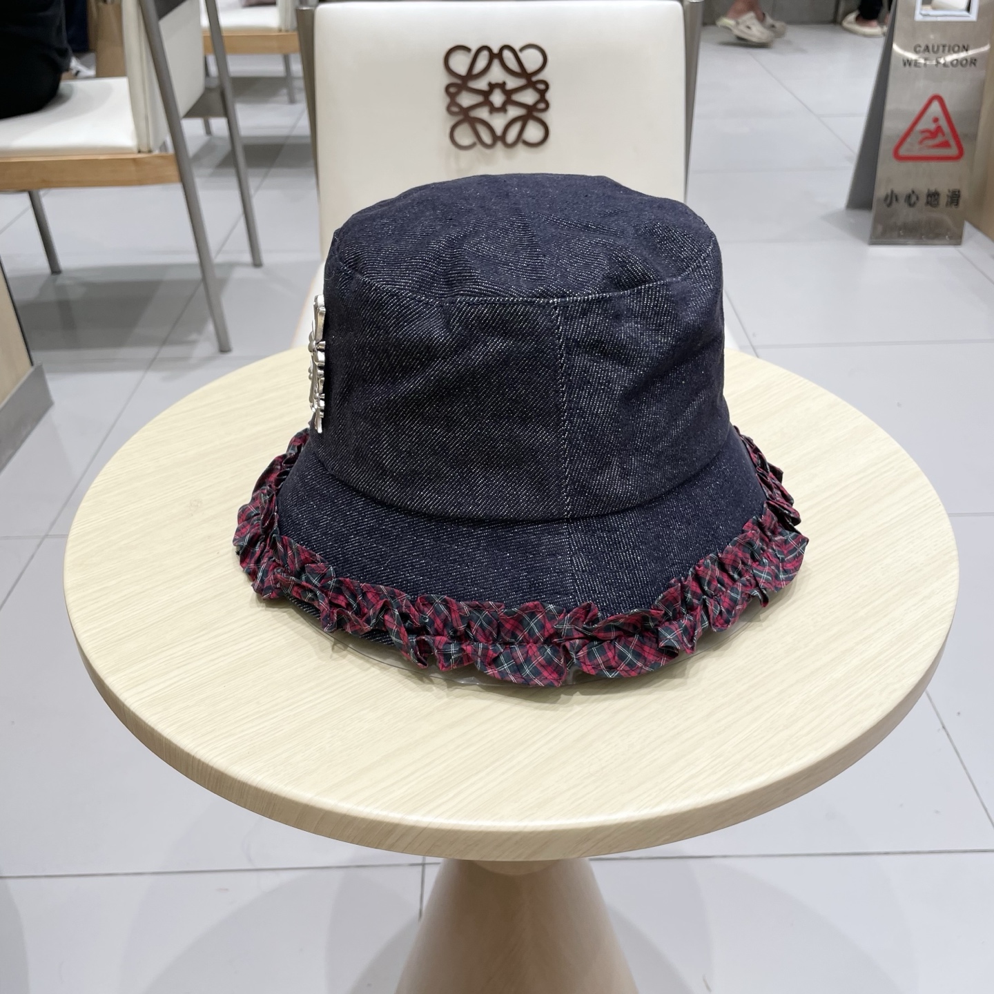 Chrome Hearts经典格纹木耳边牛仔渔夫帽女秋冬防晒太阳帽甜美百搭遮阳盆帽