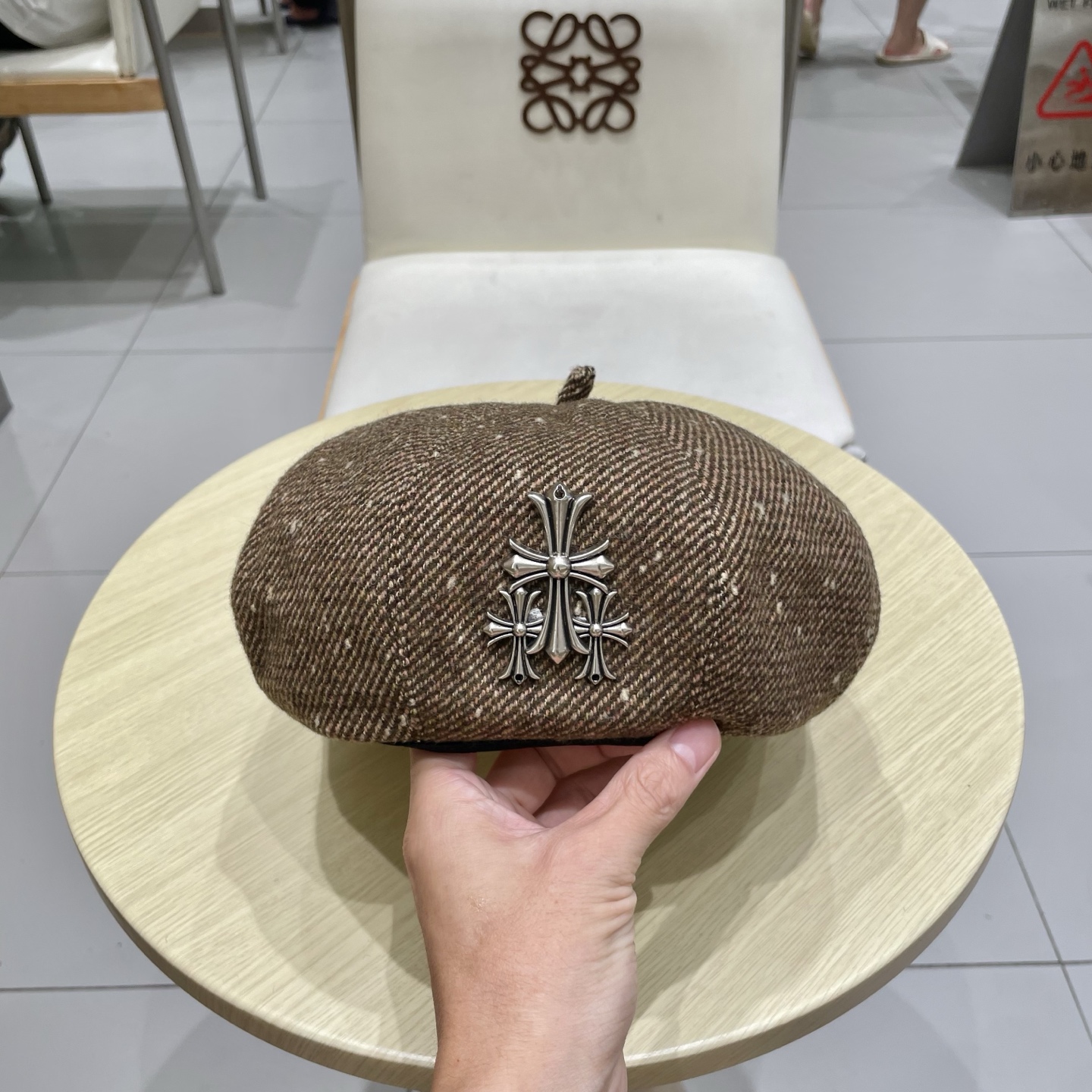 Chrome Hearts 克罗心贝雷帽女2025新款春夏款大头围显脸小韩系南瓜画家帽秋冬八角帽子