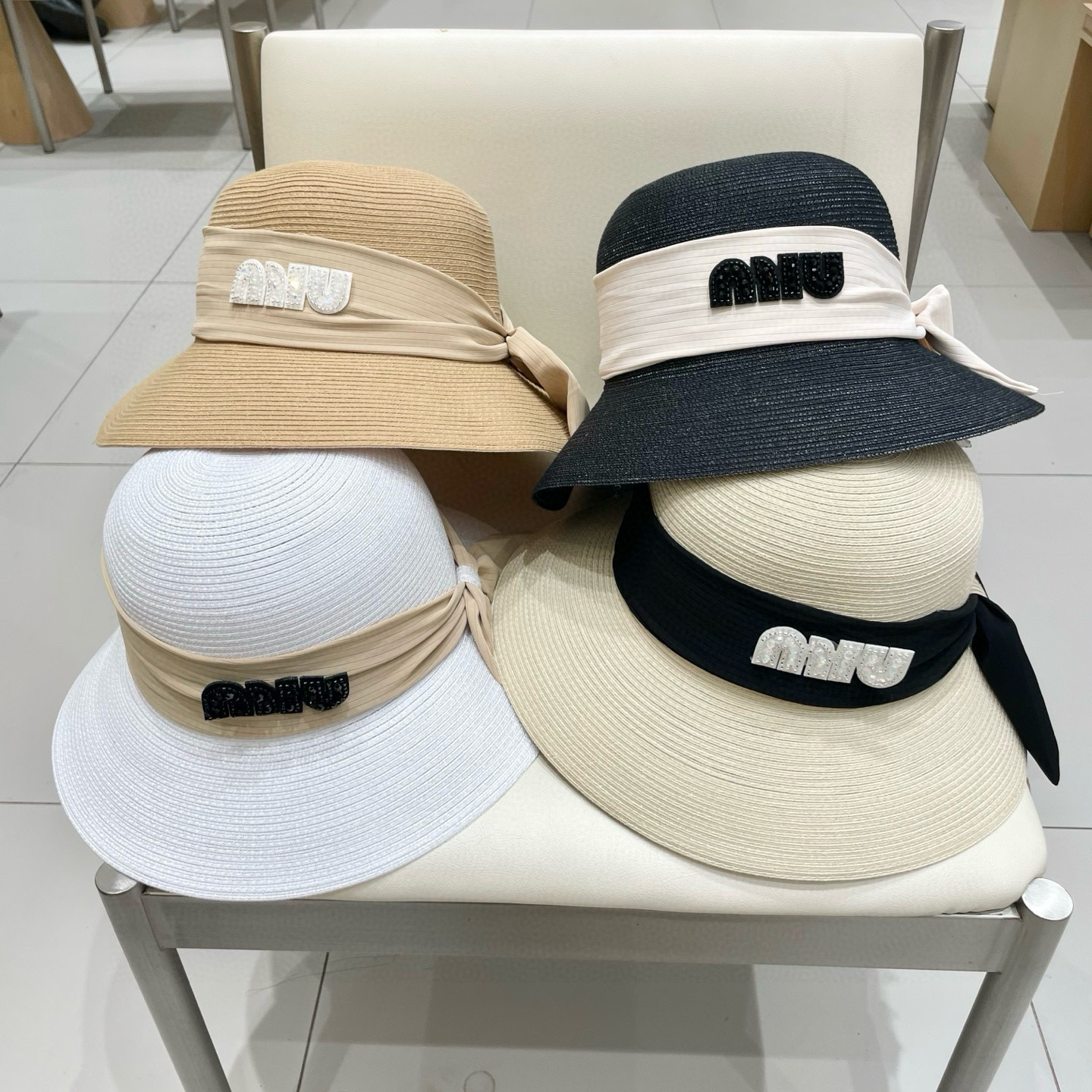 缪缪miumiu简约蝴蝶结大帽檐草帽女夏季海边防晒沙滩帽子可折叠遮阳帽太阳帽