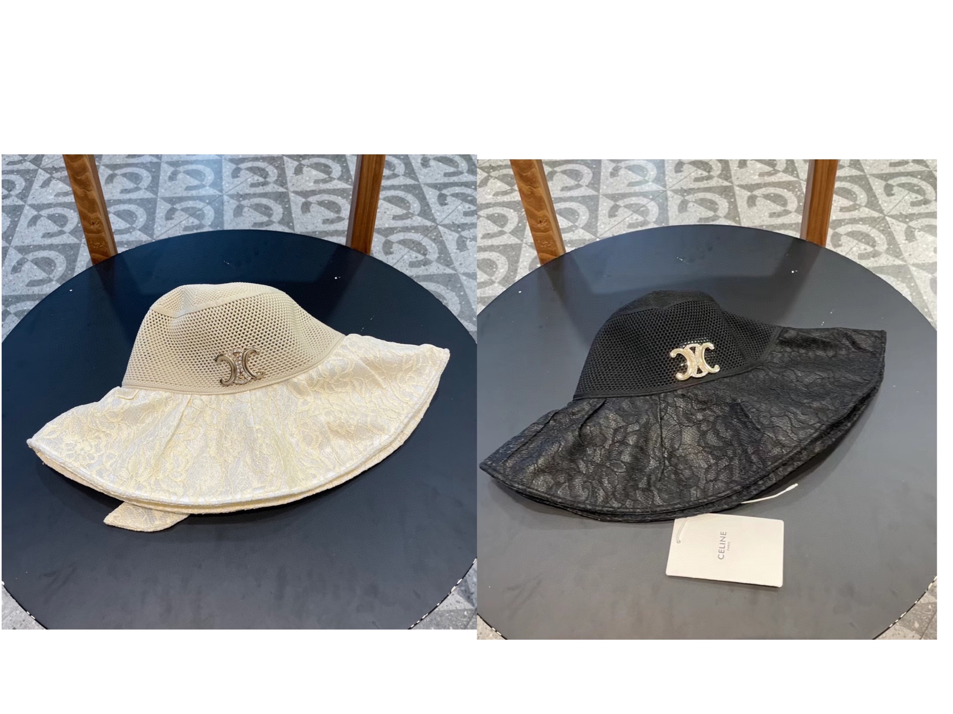 celien塞琳大檐遮阳帽夏季时尚蕾丝蝴蝶结渔夫帽女可折叠防晒太阳帽沙滩甜美