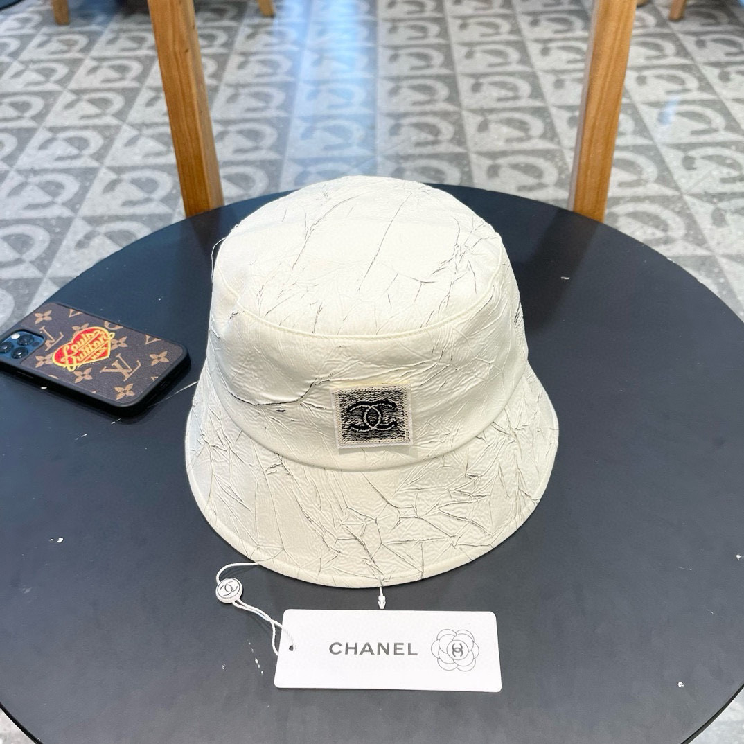  Chanel香奈儿日系褶皱印花时尚渔夫帽女夏季百搭休闲遮阳盆帽户外度假防晒布帽 