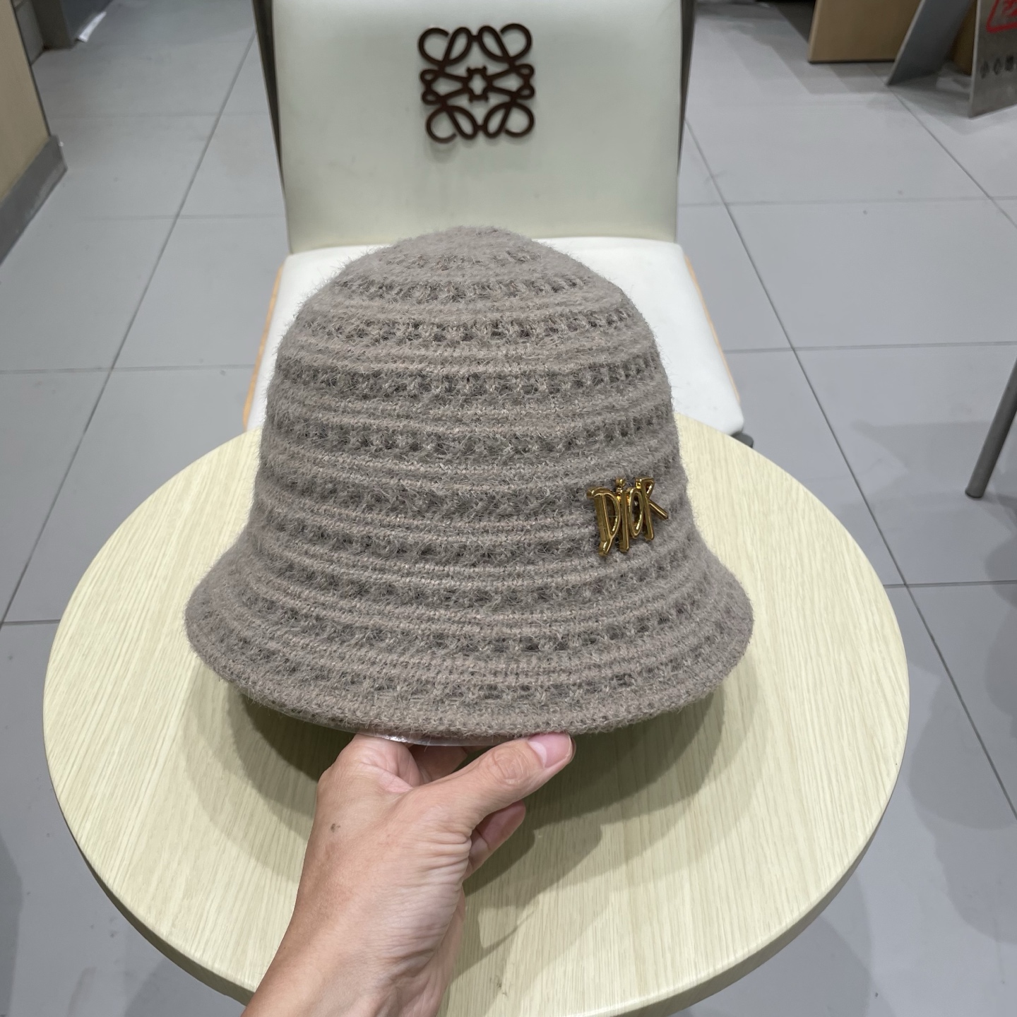 DIOR迪奥钩织镂空秋冬新款针织帽女文雅淑女渔夫帽2025新款百搭显脸小水桶帽子
