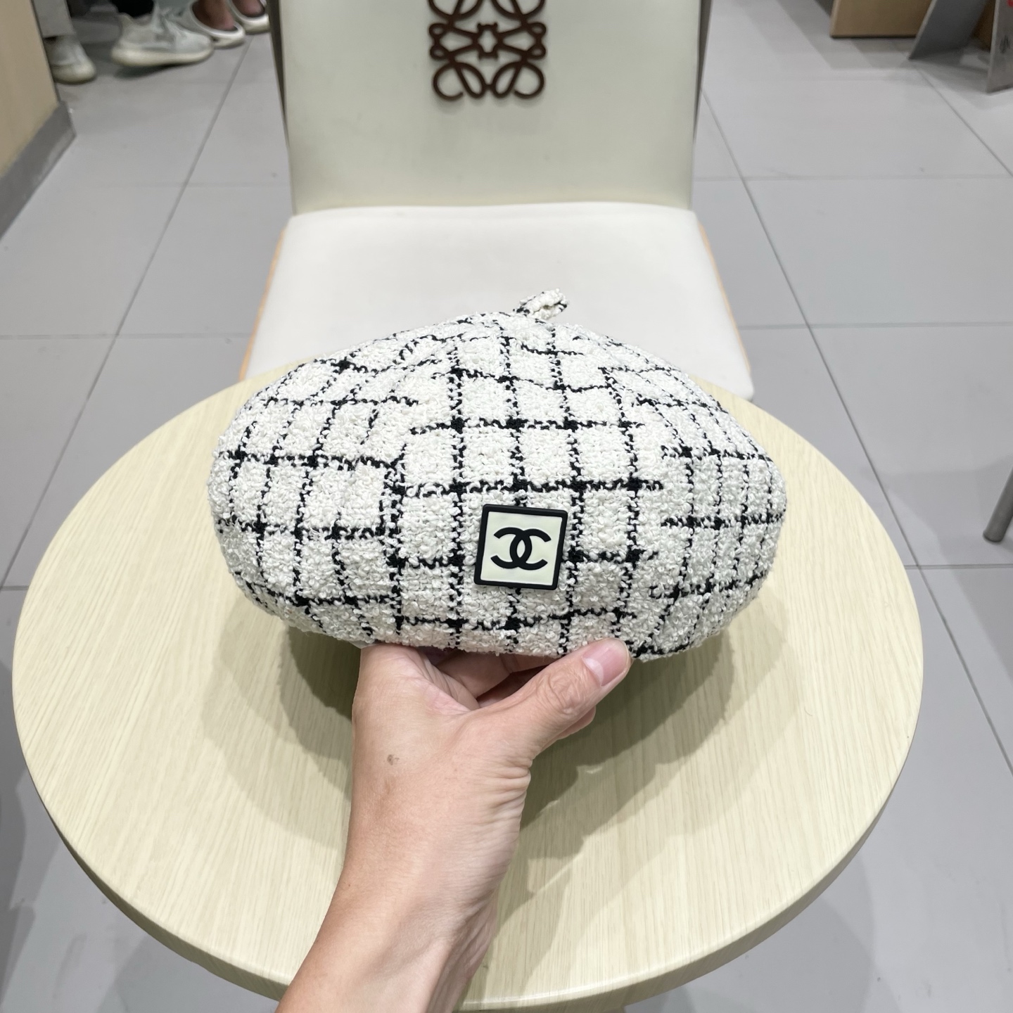 香奈儿chanel百搭撞色条纹小香风显瘦贝雷帽子女秋冬款小众网红减龄南瓜帽时尚