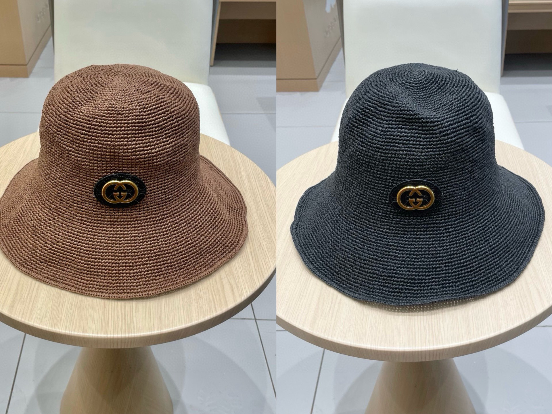   Gucci夏细勾针遮阳帽纯手工细草渔夫帽夏季仙女出游圆顶草帽防晒遮阳帽