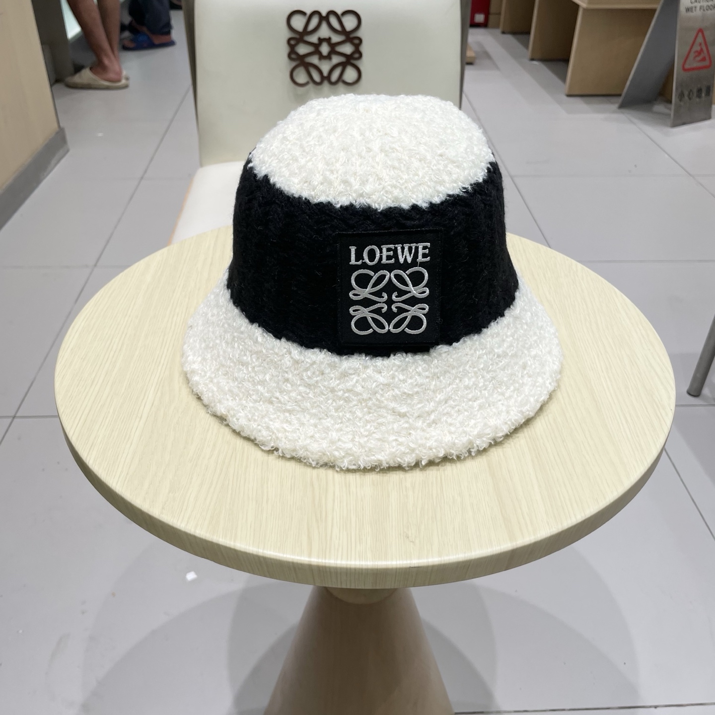 ＬＯＥＷＥ罗意威毛绒条纹水桶帽秋冬可折叠显脸小保暖圆顶渔夫帽针织盆帽