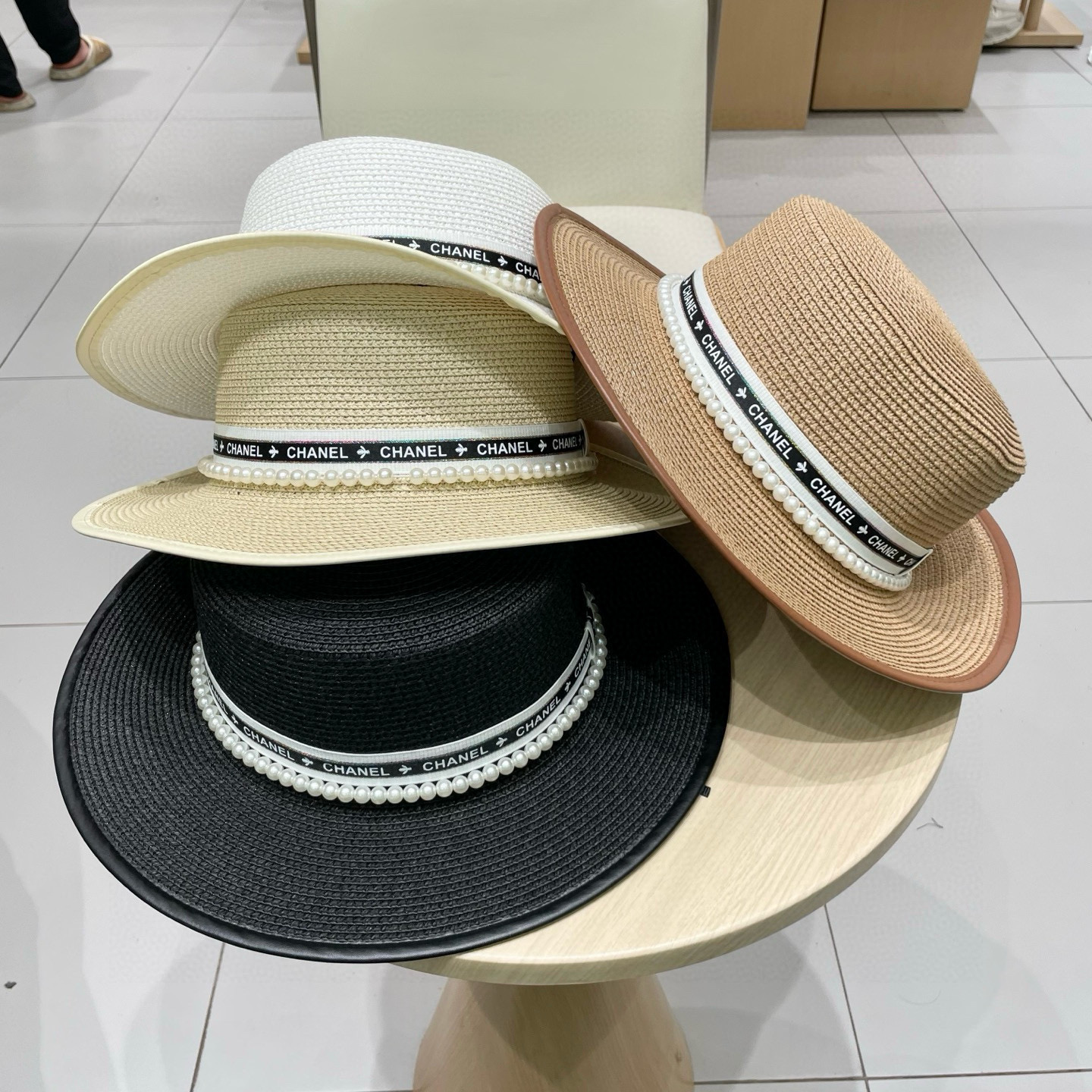  Chanel香奈儿平顶草帽，礼帽，头围57cm
​