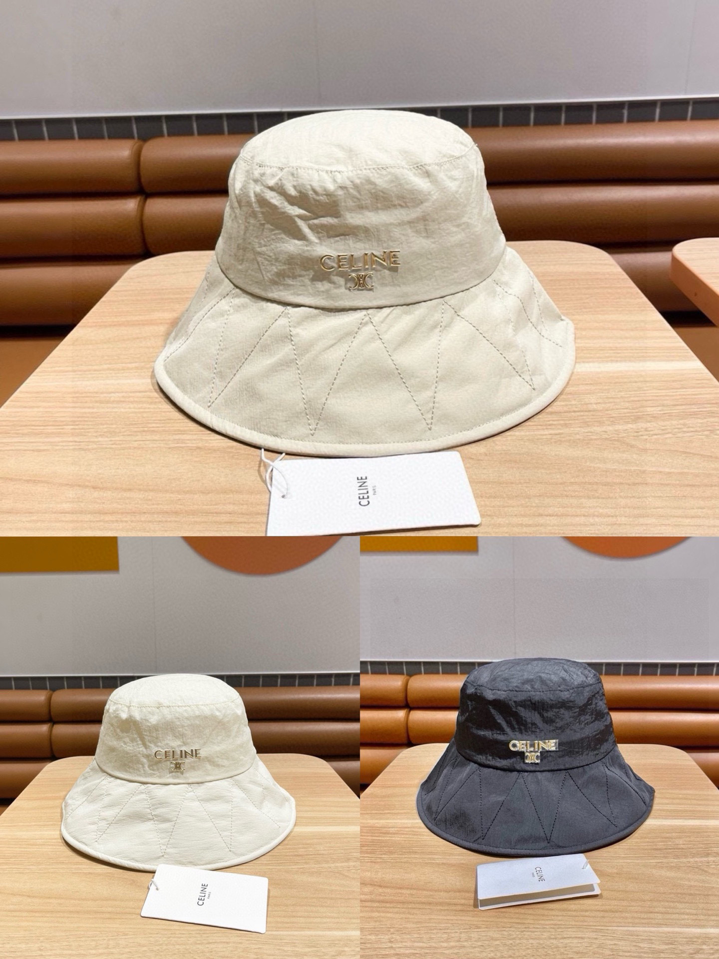   CELINE赛琳素颜线条简约渔夫帽女春夏防晒蝴蝶结大檐盆帽户外遮阳布帽潮