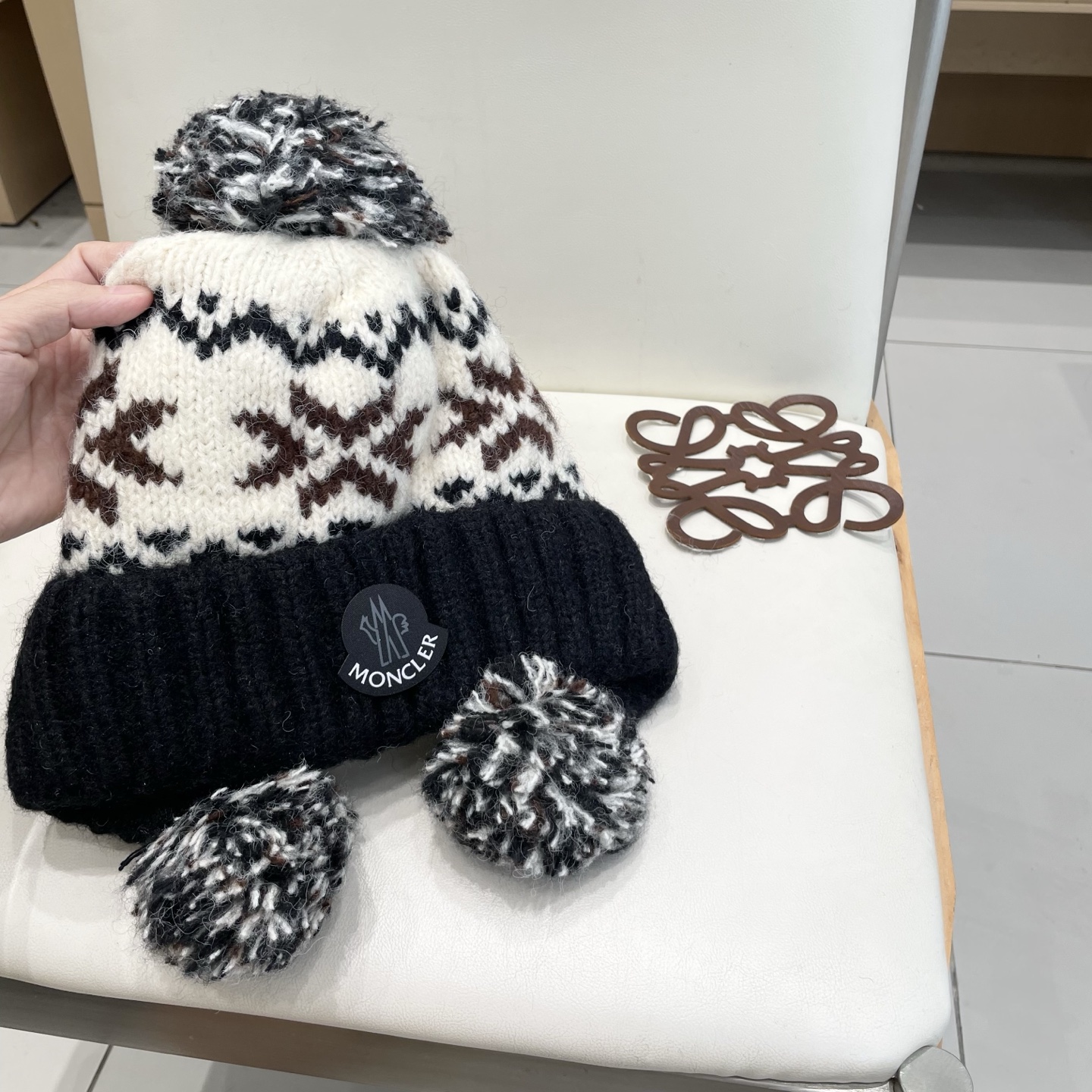 Moncler蒙口女秋冬季加绒加厚针织帽保暖护耳冷帽2025新款包头毛线帽