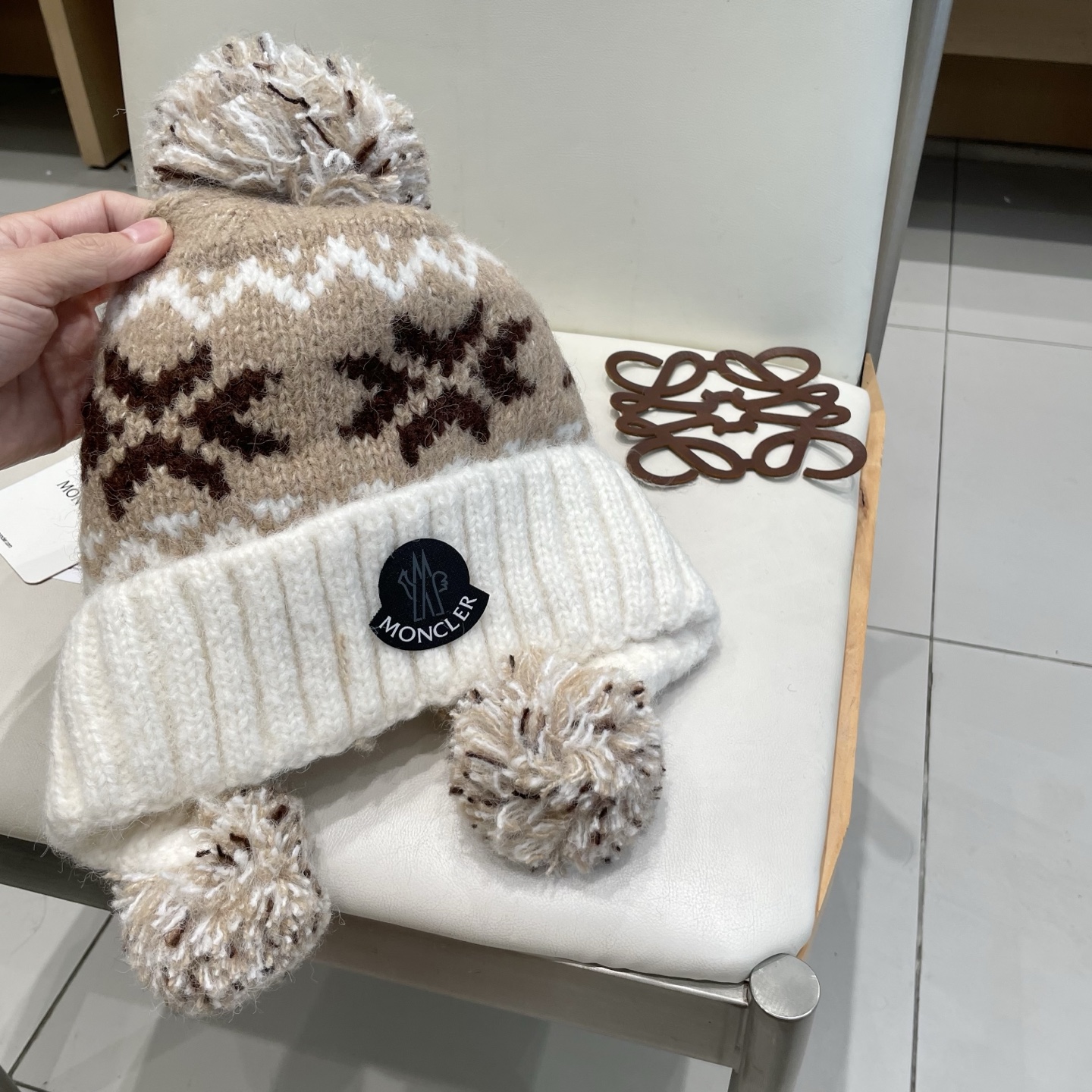 Moncler蒙口女秋冬季加绒加厚针织帽保暖护耳冷帽2025新款包头毛线帽