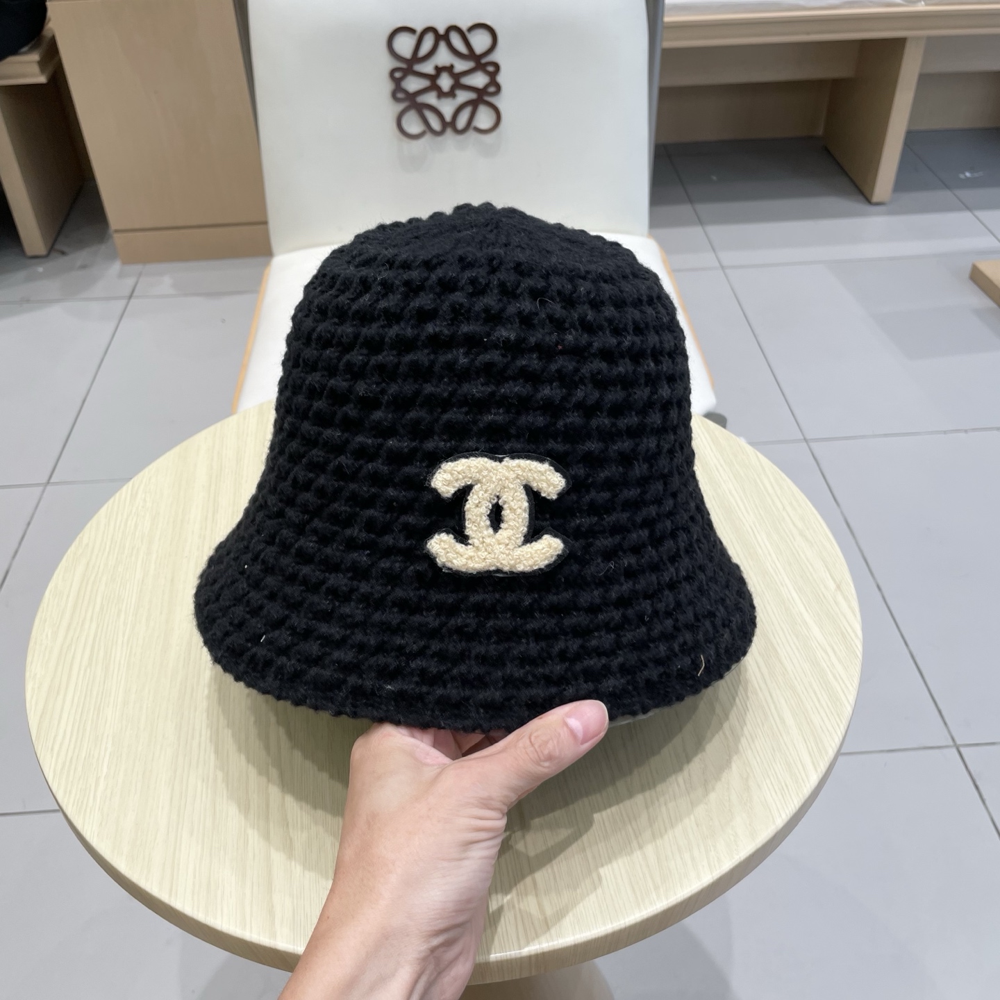 chanel香奈儿保暖米素颜女春夏帽格纹小水桶针织色潮渔夫帽子日系显脸盆帽遮脸