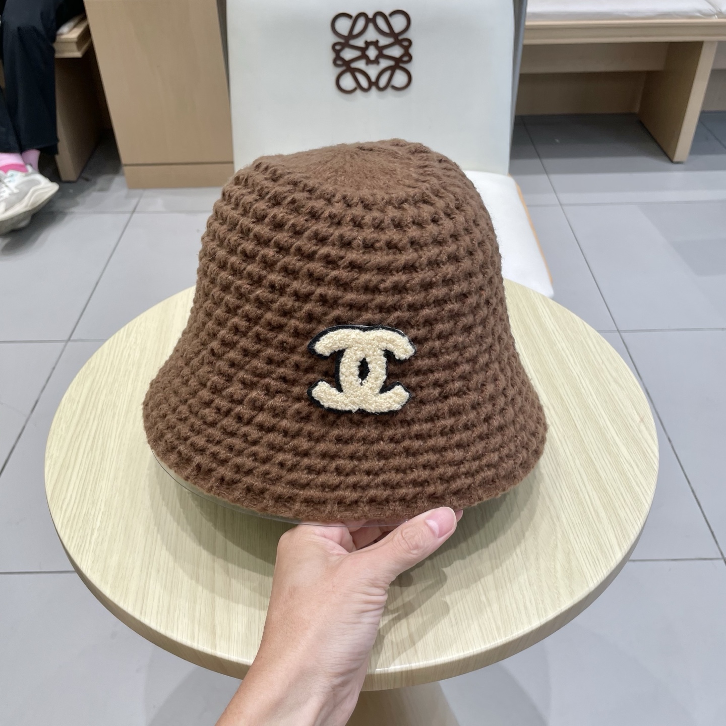 chanel香奈儿保暖米素颜女春夏帽格纹小水桶针织色潮渔夫帽子日系显脸盆帽遮脸