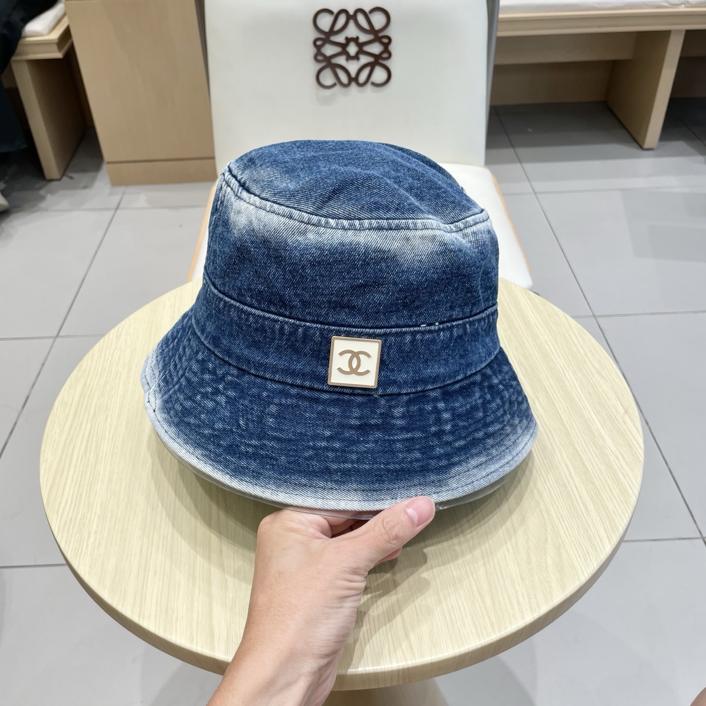 chanel香奈儿秋款水洗渐变色牛仔布渔夫帽子男女日系复古简约遮阳防晒素颜牛仔盆帽