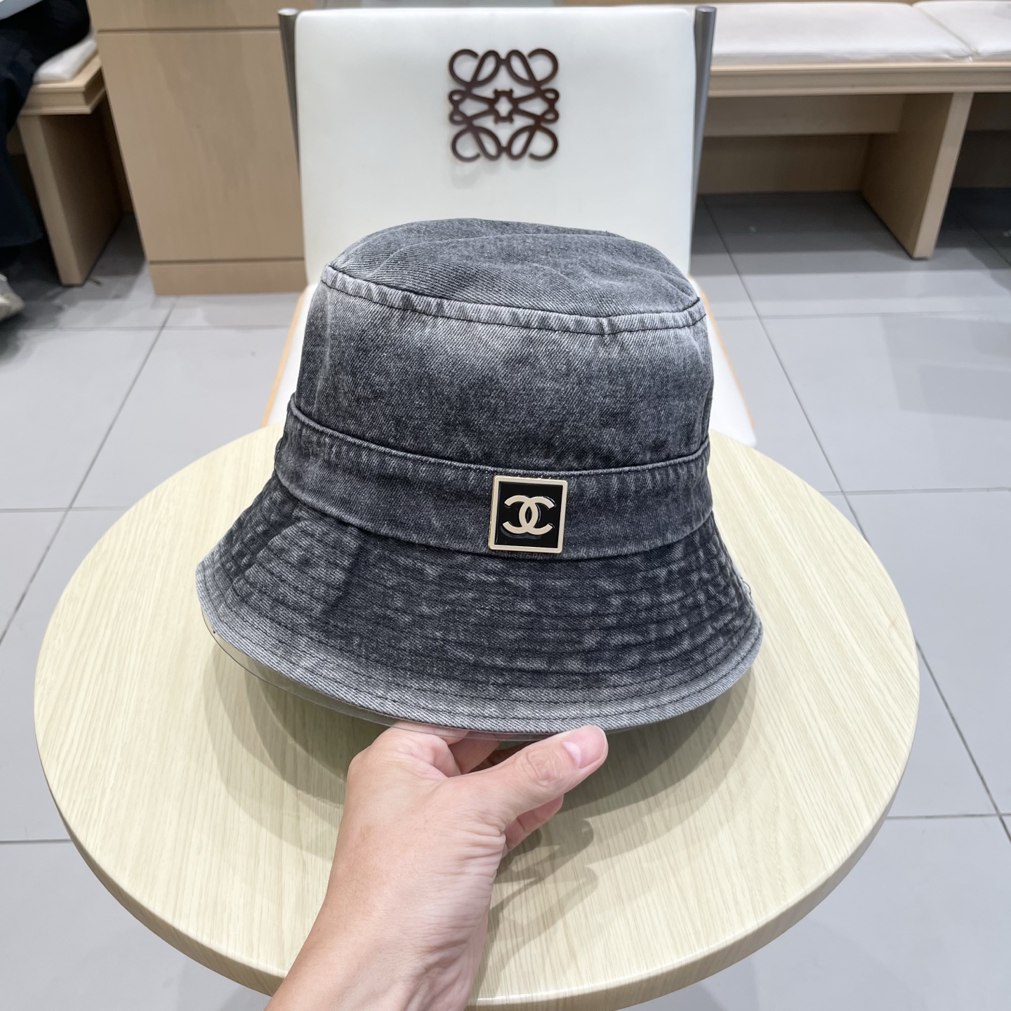 chanel香奈儿秋款水洗渐变色牛仔布渔夫帽子男女日系复古简约遮阳防晒素颜牛仔盆帽