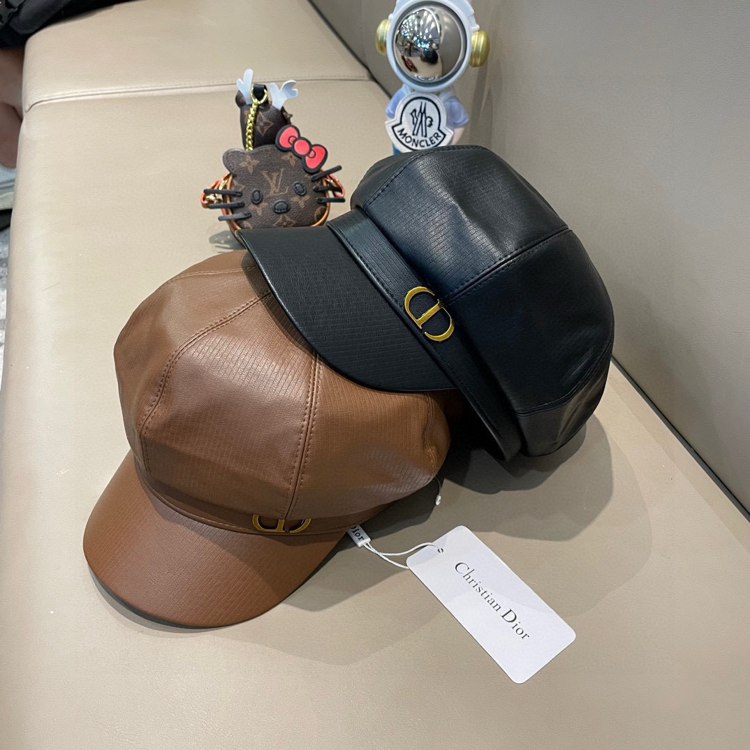  DIOR迪奥复古贝雷帽皮质八角帽女生大头围显脸小报童帽英伦风画家帽子男