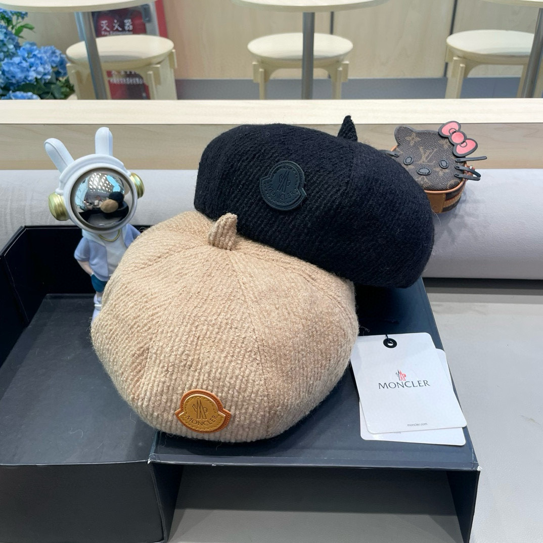   moncler 贝雷帽升级版秋冬纯色文艺复古画家帽子针织蓓蕾帽女生