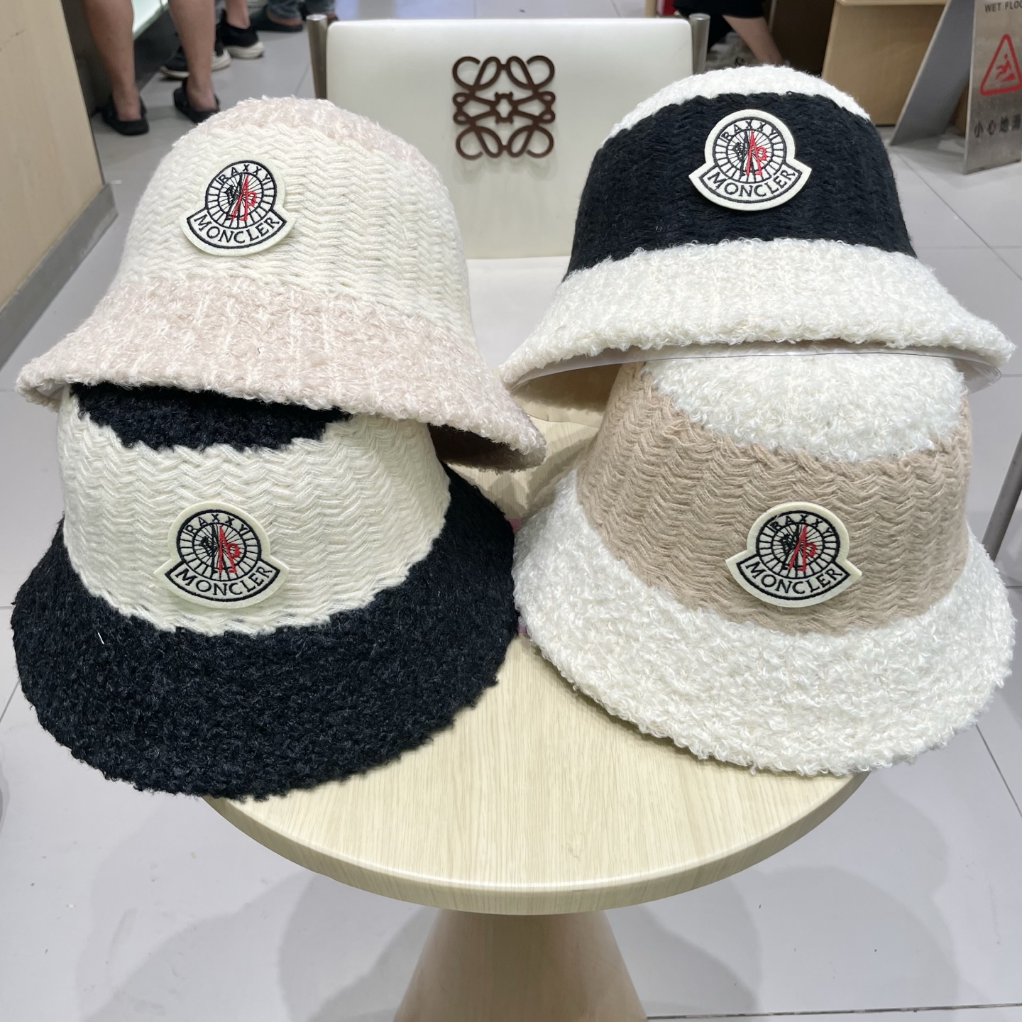  蒙口Moncler毛绒帽子女秋冬季2025新款渔夫帽百搭显脸小大头围保暖毛线针织帽