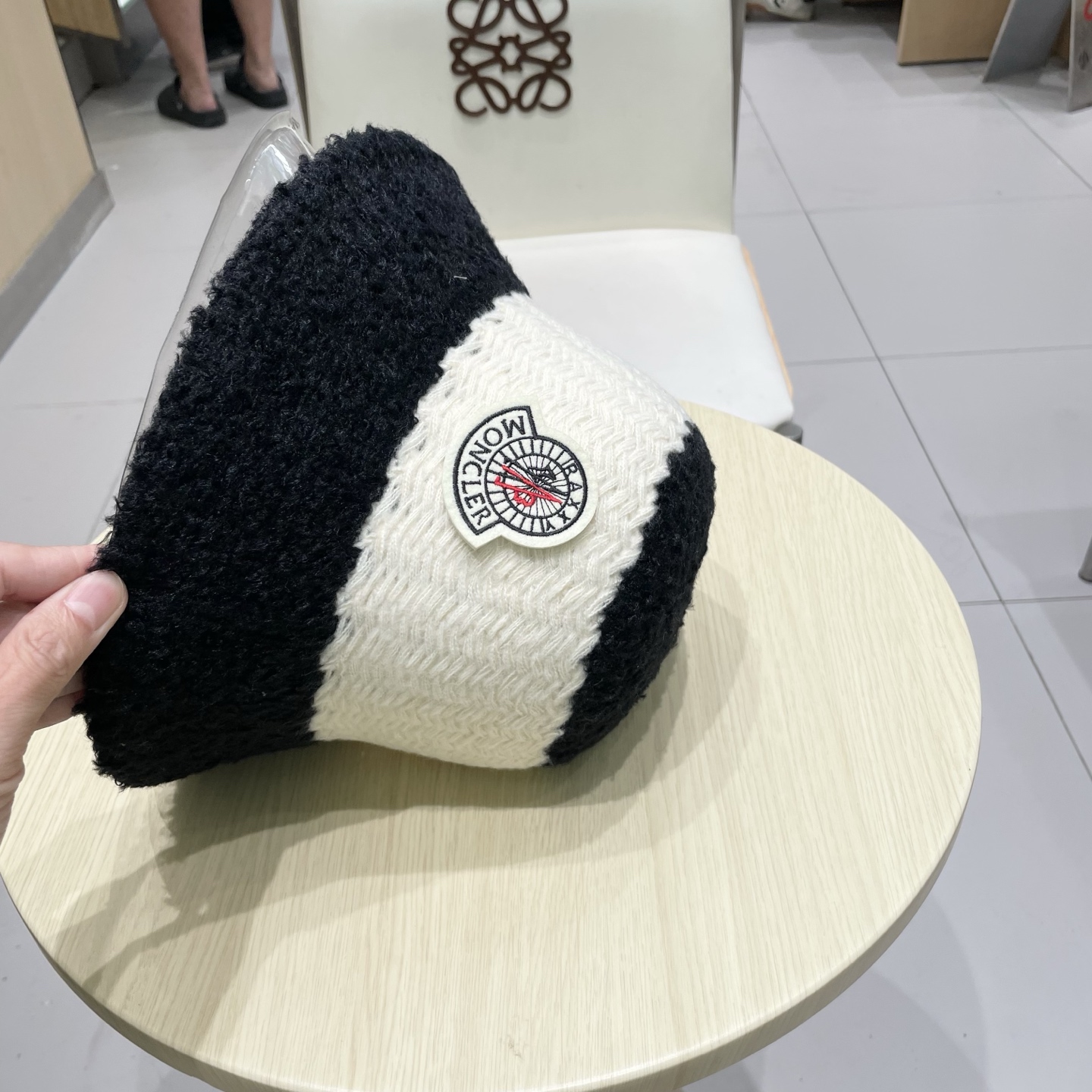  蒙口Moncler毛绒帽子女秋冬季2025新款渔夫帽百搭显脸小大头围保暖毛线针织帽