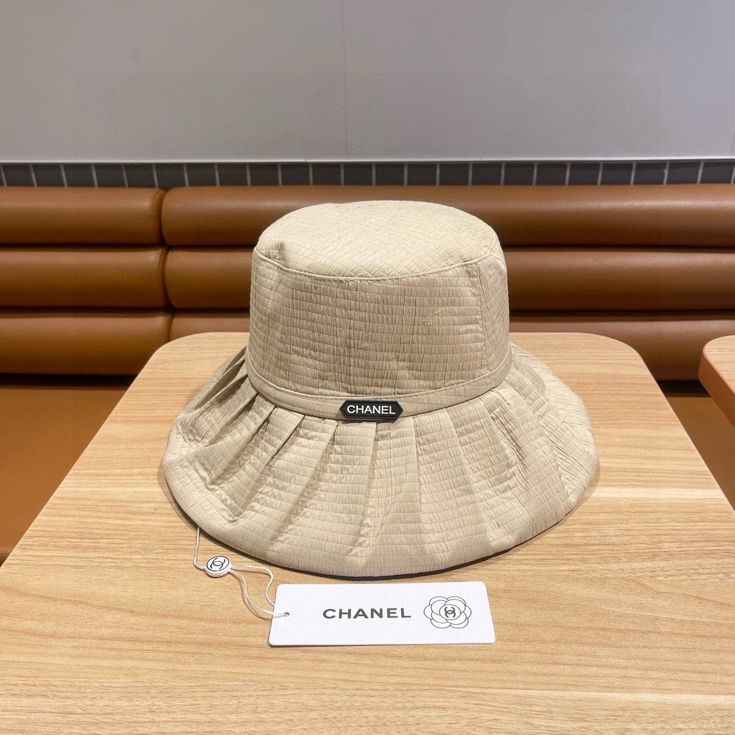  Chanel香奈儿 百褶边显脸小渔夫帽夏季女日系优雅遮脸防晒盆帽 海边沙滩帽