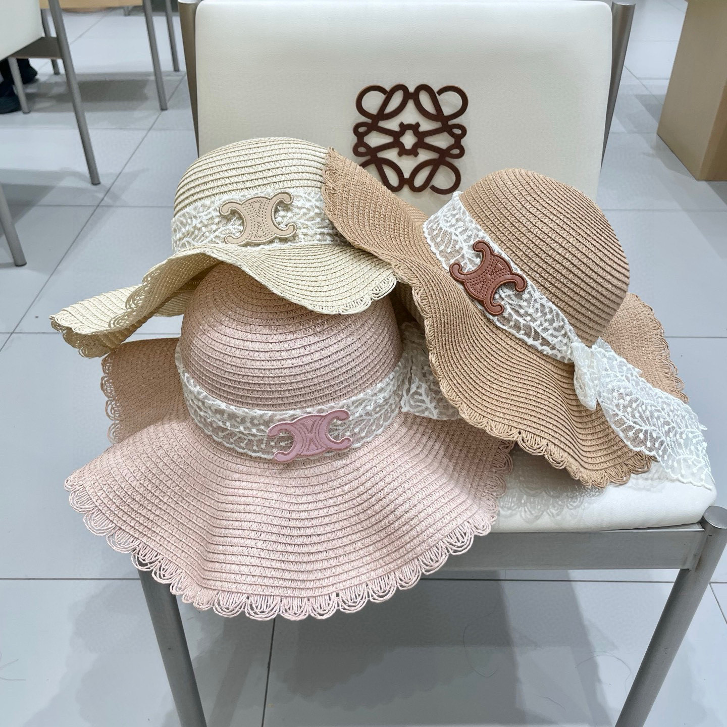  celine塞琳蕾丝蝴蝶结草帽女夏季甜美出游海边度假太阳帽大檐防晒遮阳帽