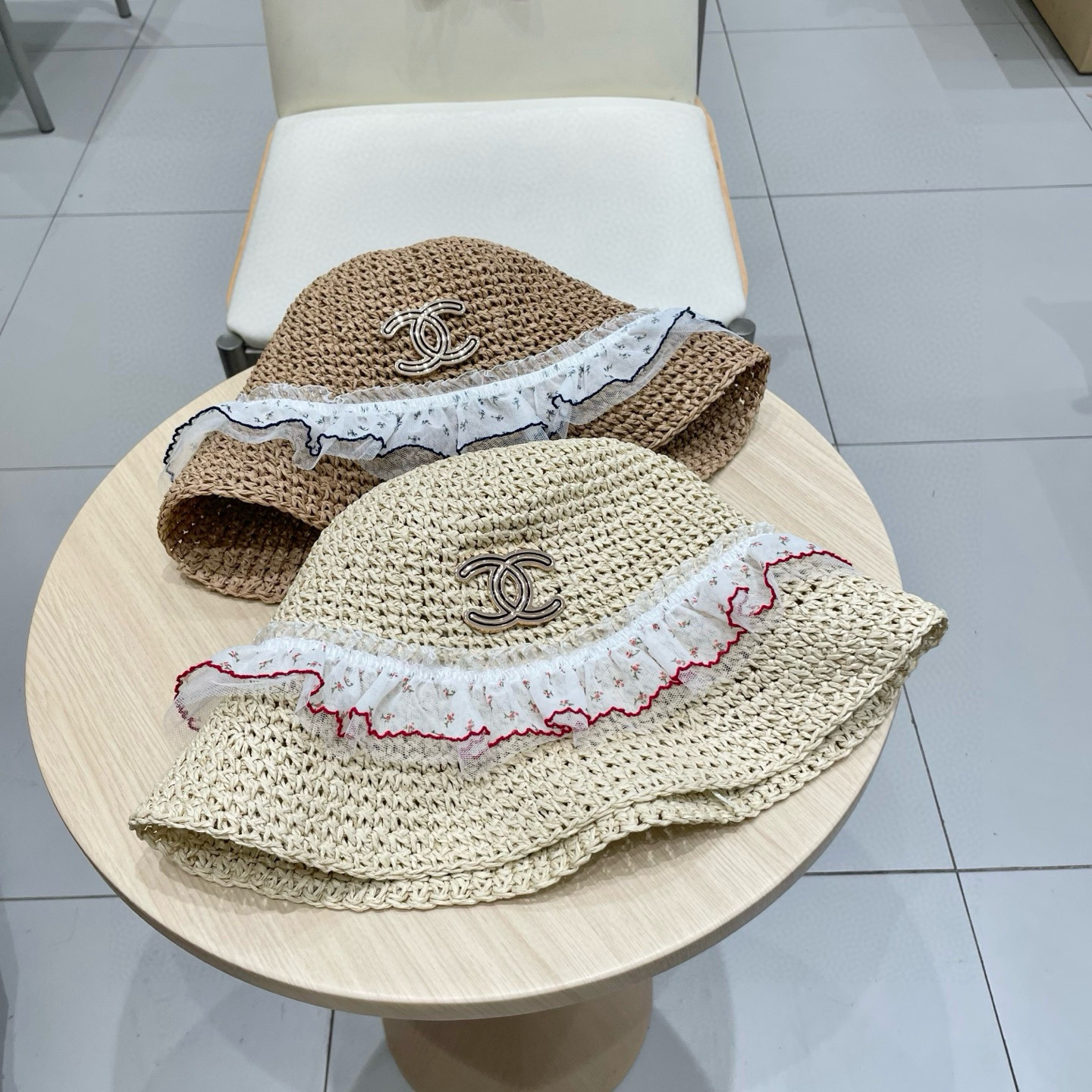  chanel香奈儿蝴蝶结蕾丝边草帽女夏季镂空ins风防晒渔夫帽海边沙滩遮阳太阳帽