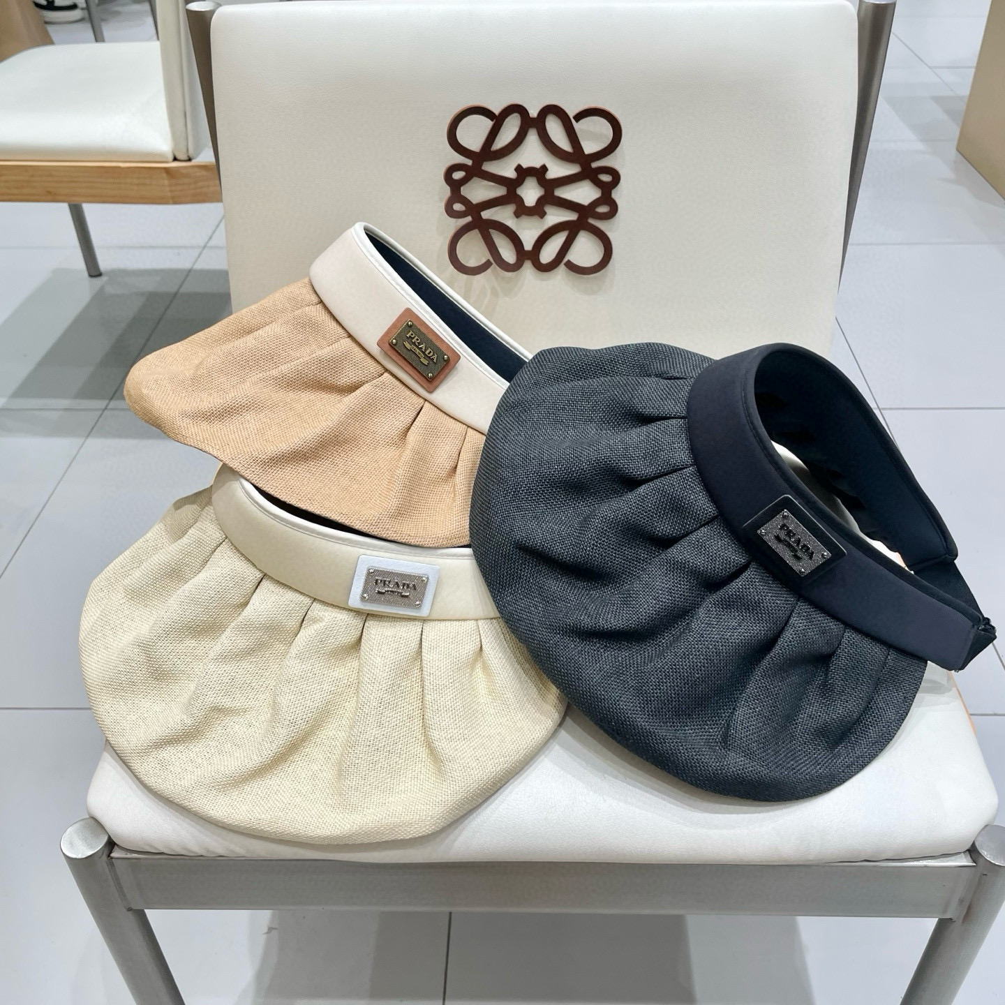  PRADA普拉达大帽檐贝壳帽夏季双层防晒帽空顶帽可折叠遮阳帽出游草帽女