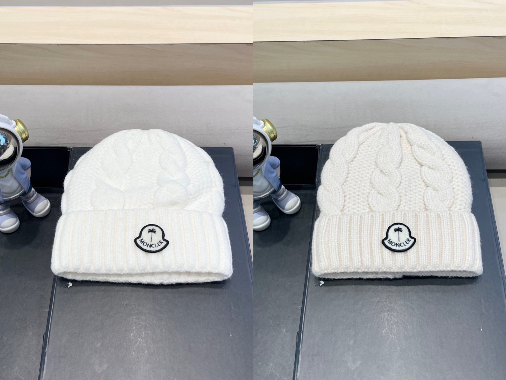   moncler纯色简约麻花毛线帽子套头帽加厚保暖百搭显脸小时尚冷帽新款翻边