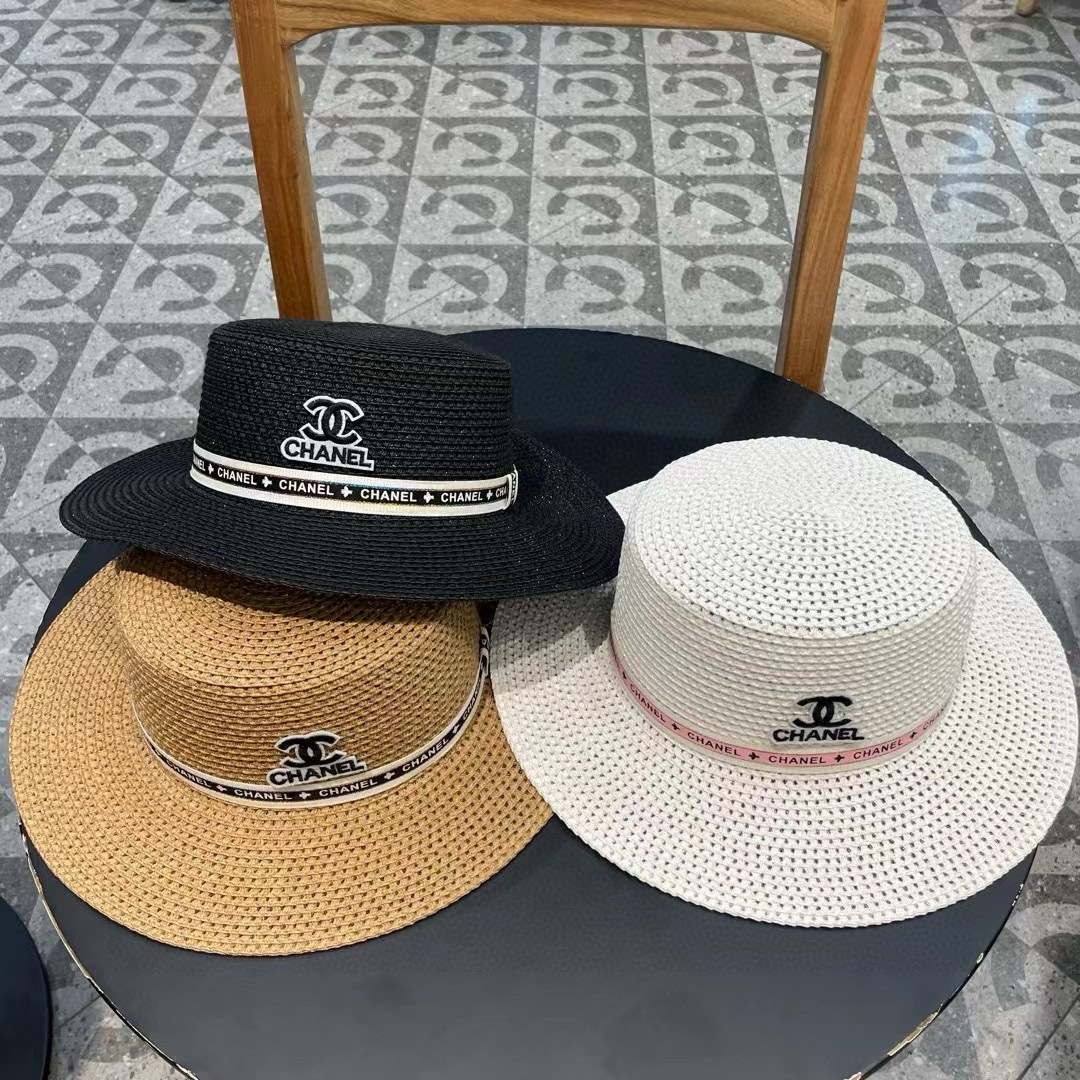   Chanel香奈儿镂空名媛风小礼帽，平顶草帽，头围57cm