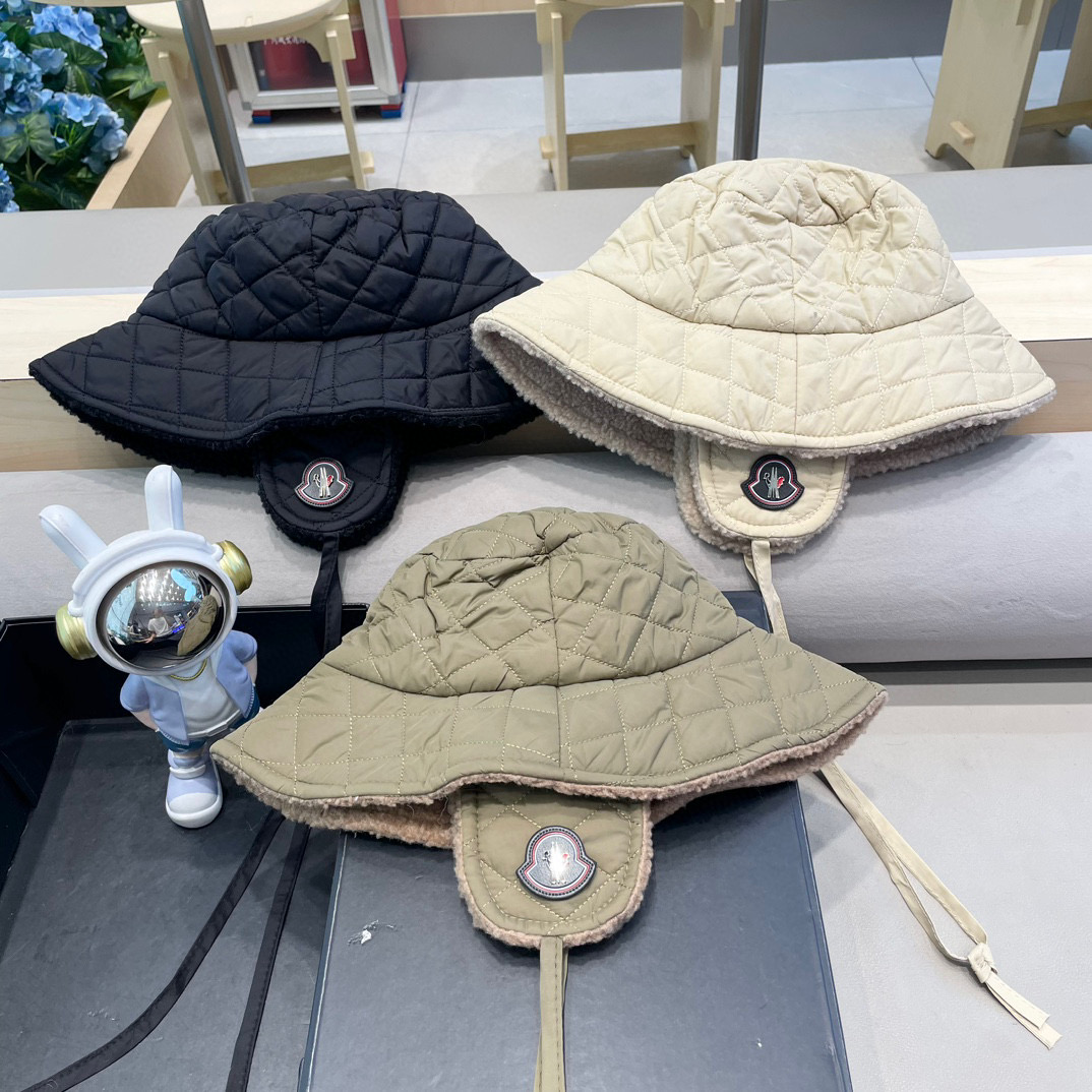  moncler羽绒棉新款羊羔绒渔夫帽女秋冬保暖护耳帽时尚百搭素颜遮脸帽