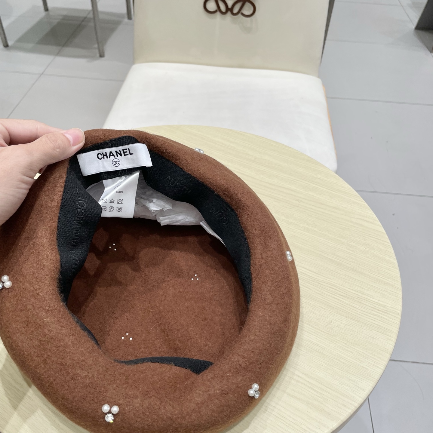  chanel香奈儿手工珍珠时尚百搭贝雷帽女秋冬新款优雅气质羊毛画家帽显脸小