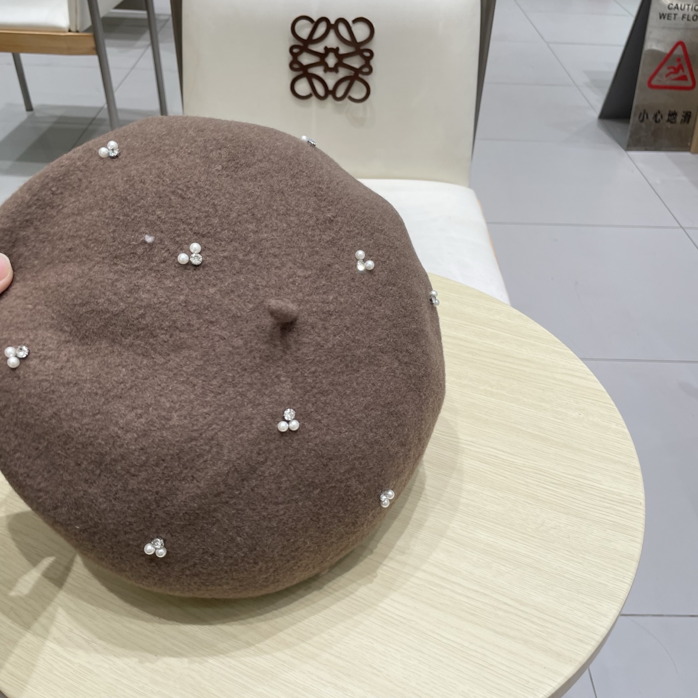  chanel香奈儿手工珍珠时尚百搭贝雷帽女秋冬新款优雅气质羊毛画家帽显脸小