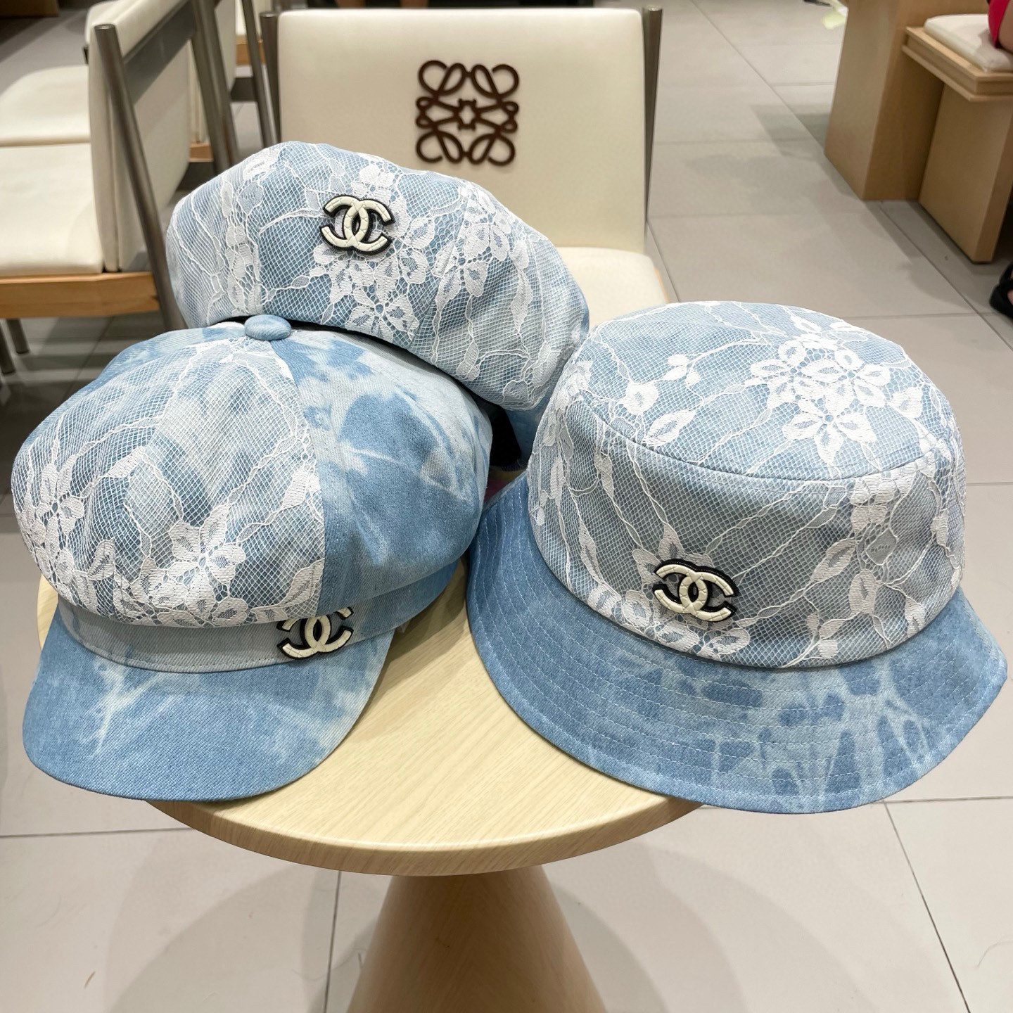  chanel香奈儿 渐变牛仔蕾丝拼接贝雷帽子女士时尚优雅品质潮流休闲八角帽薄款