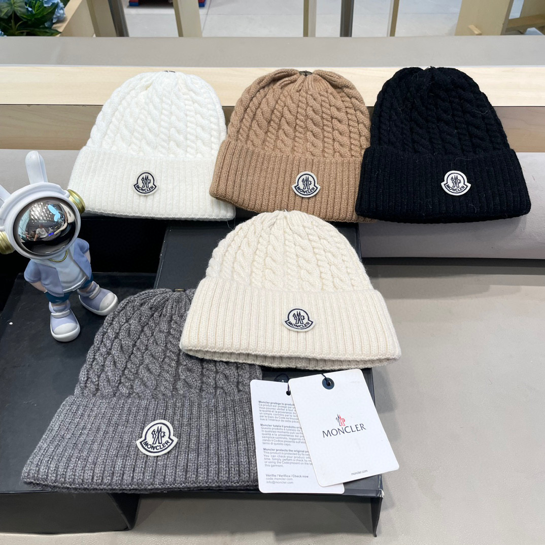  moncler秋冬新品100羊绒帽加厚保暖麻花ins男女通用时尚百搭针织毛线冷帽