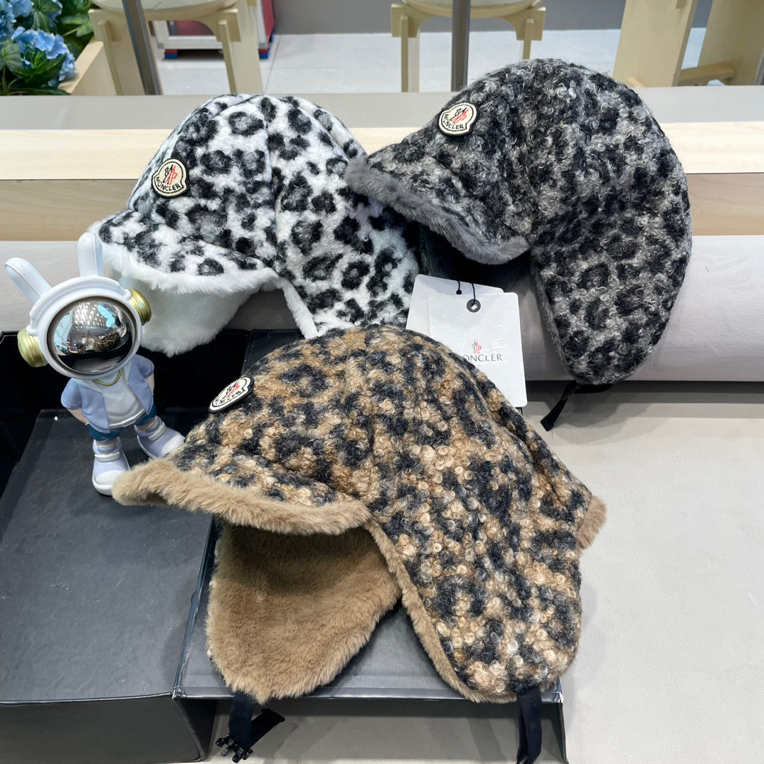  moncler冬季韩豹纹加绒加厚雷锋帽冬天户外保暖护耳帽男女抗寒休闲套头帽