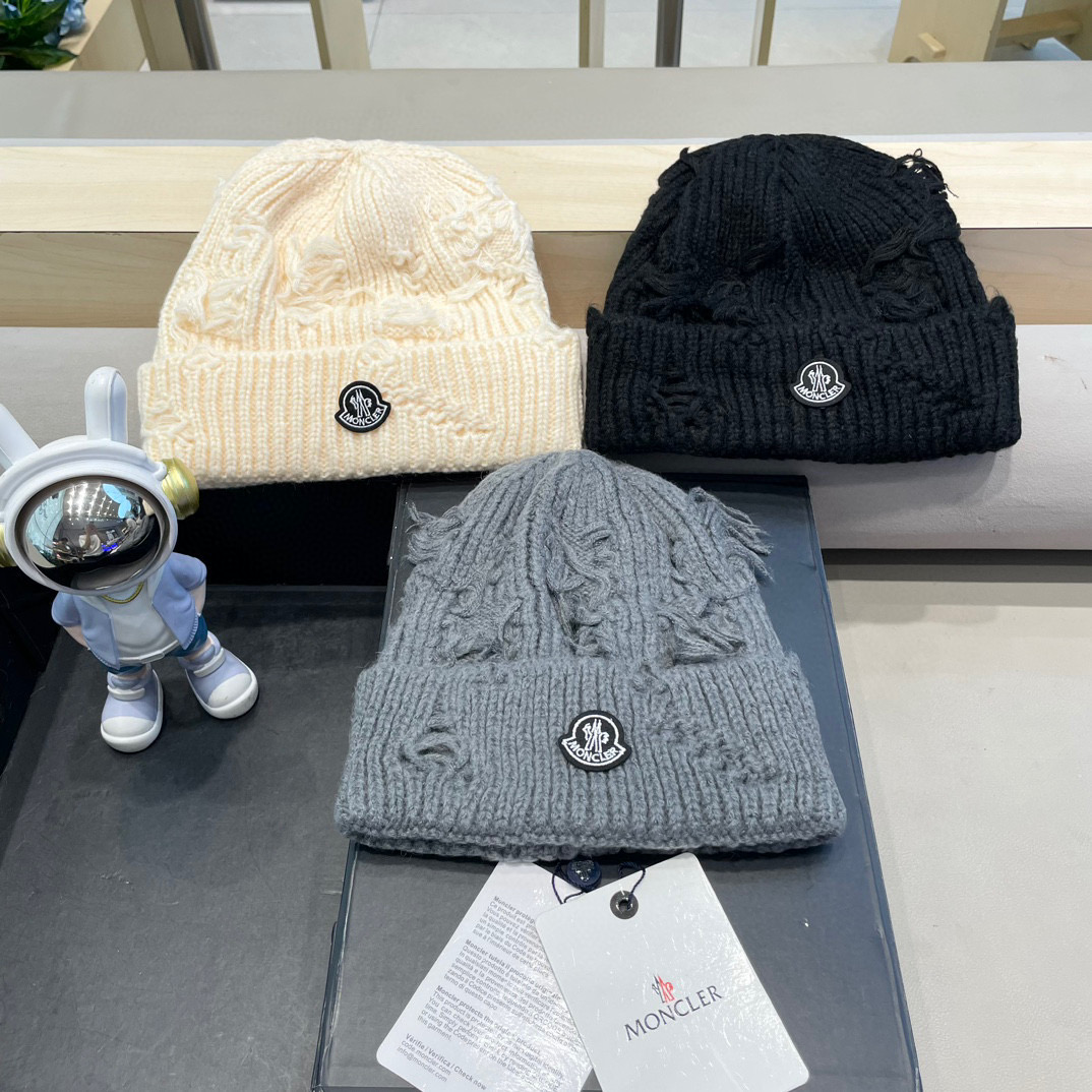   moncler韩版休闲百搭情侣帽大头围针织帽子女秋冬保暖护耳破洞毛线帽潮流