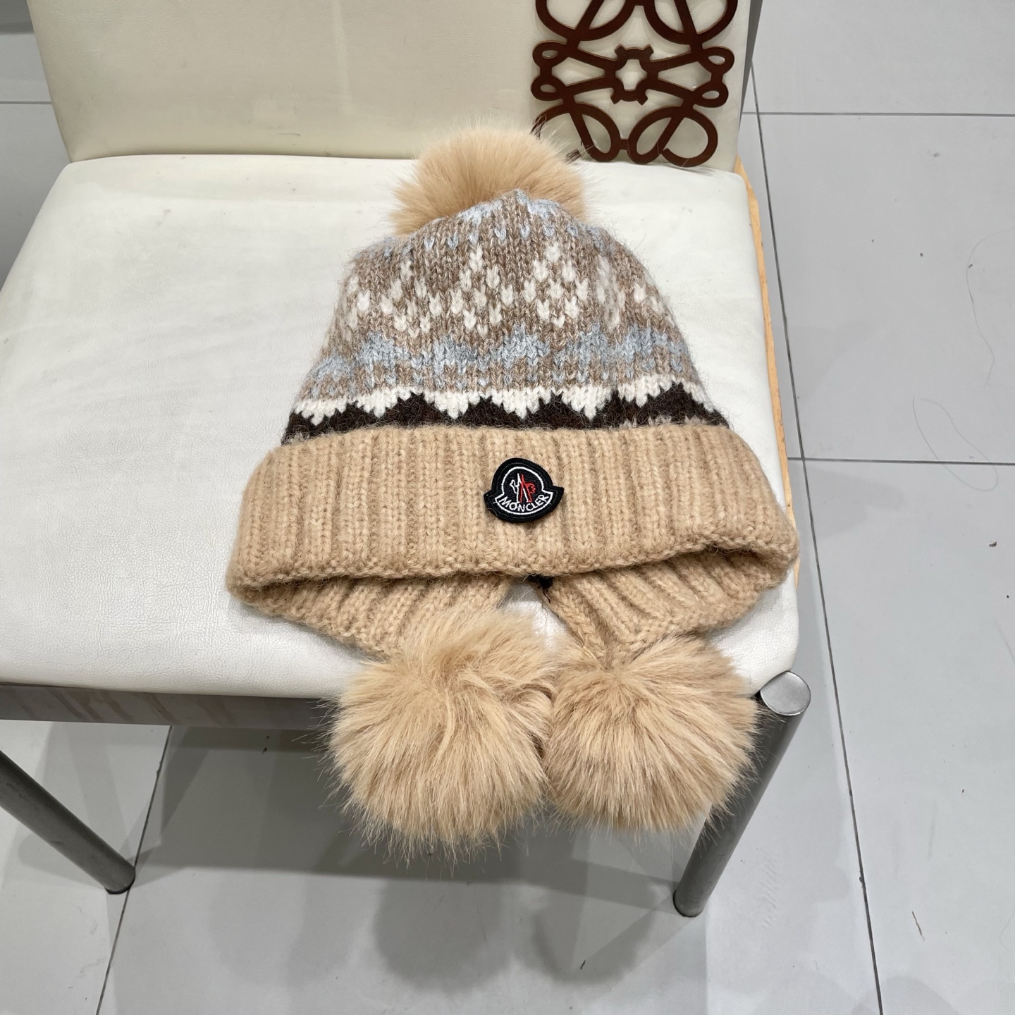  蒙口Moncler盟可睐💥毛线帽子女秋冬季提花针织护耳帽加厚保暖雷锋帽可爱毛球百搭冷帽